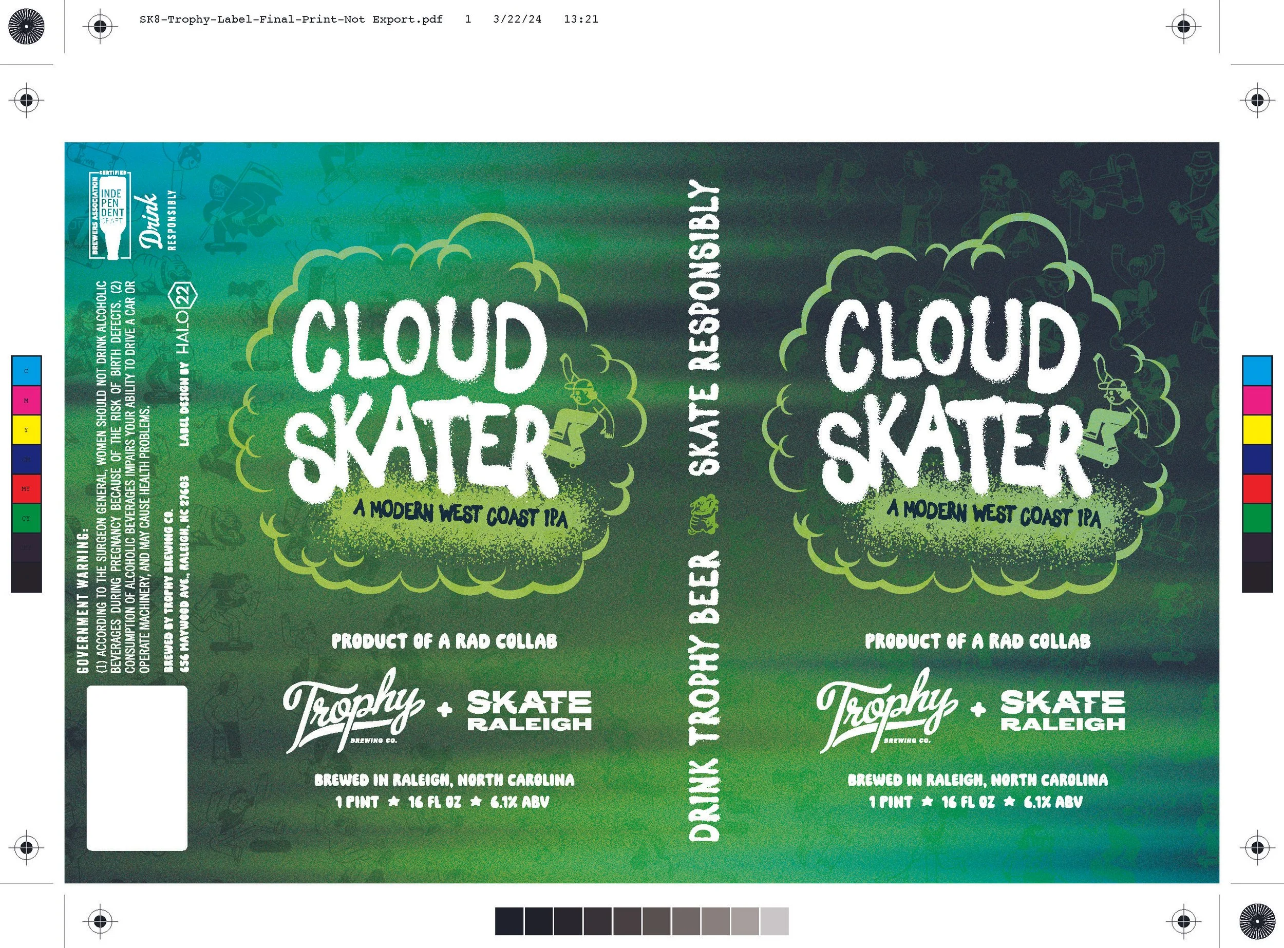 A printer's proof of the label art for Cloud Skater.