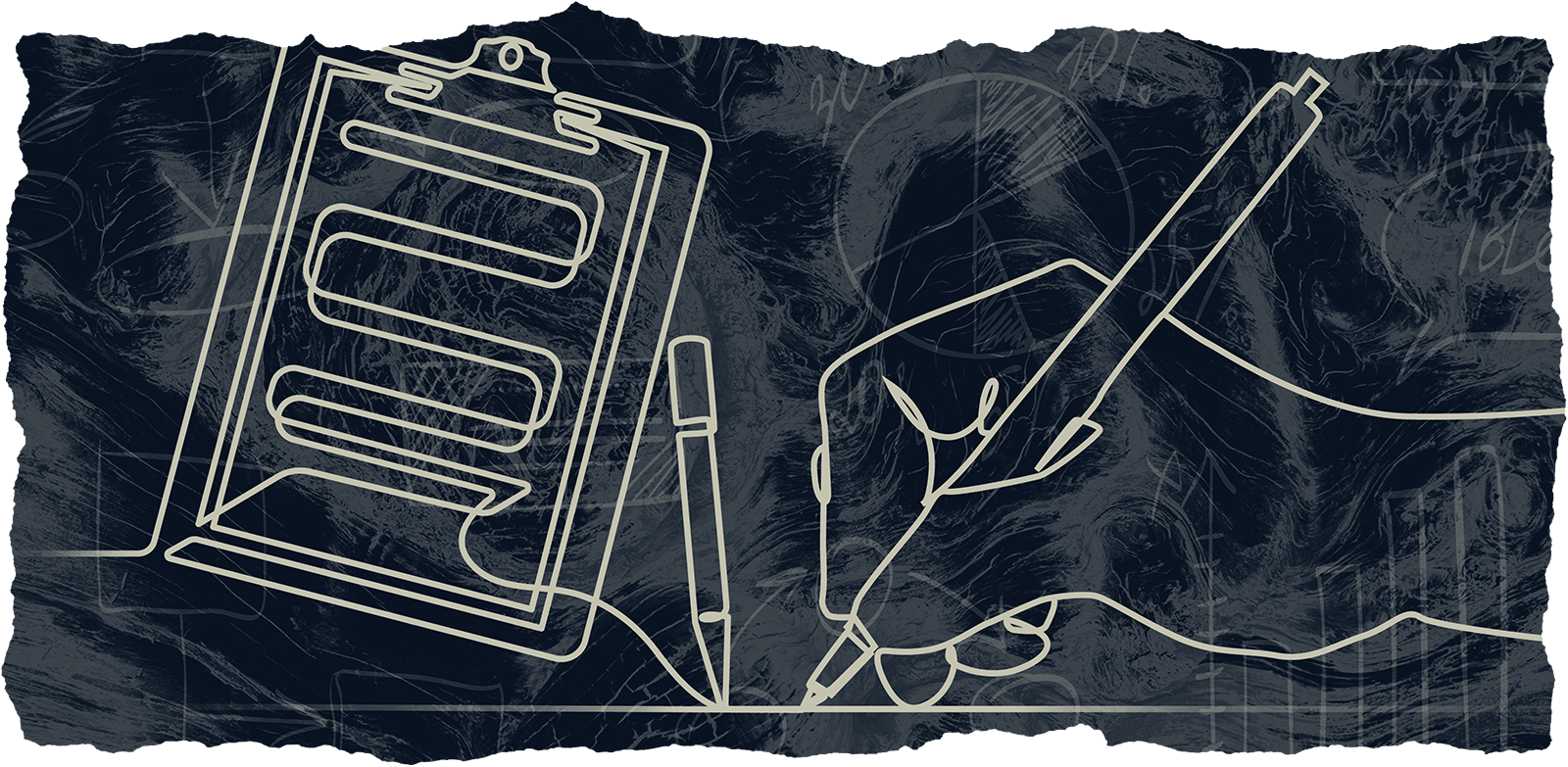 A layered graphic featuring illustrations of our content services.