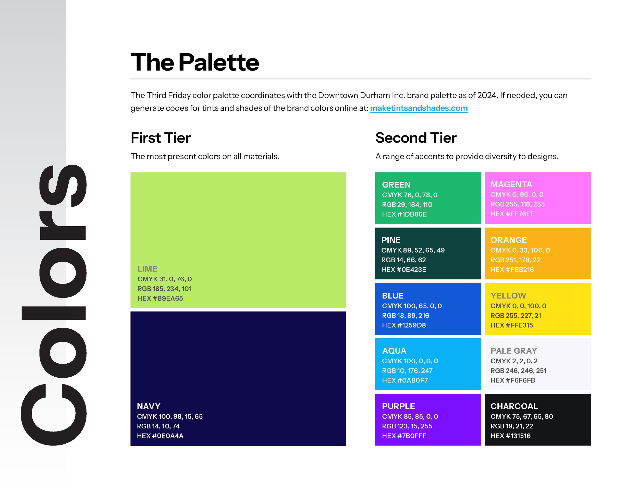 The colors page of the guide.