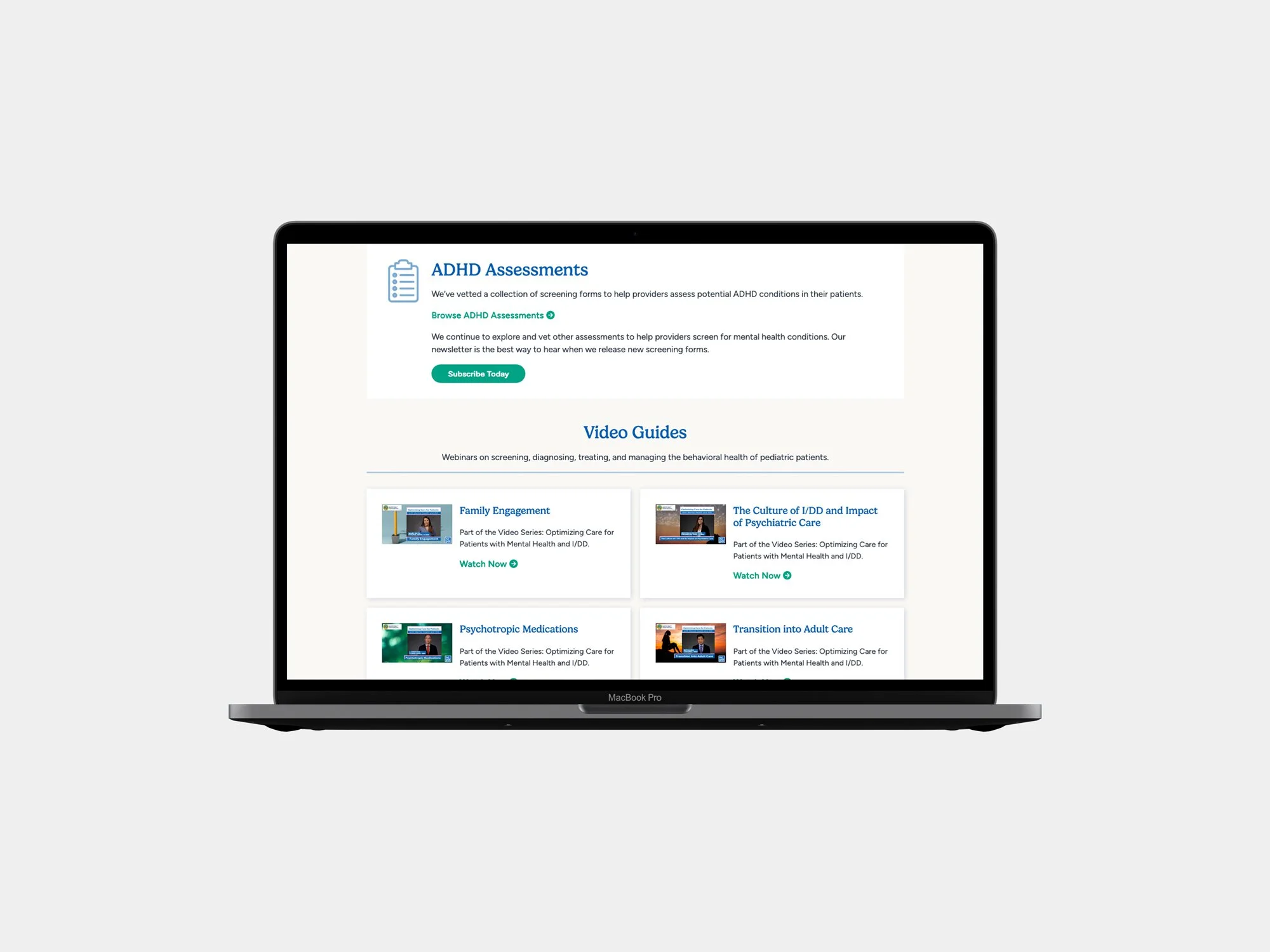 Assessment and video guide blocks.