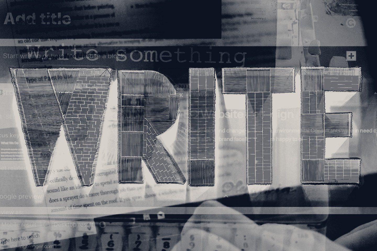 A layered graphic in black and white featuring the word "write."