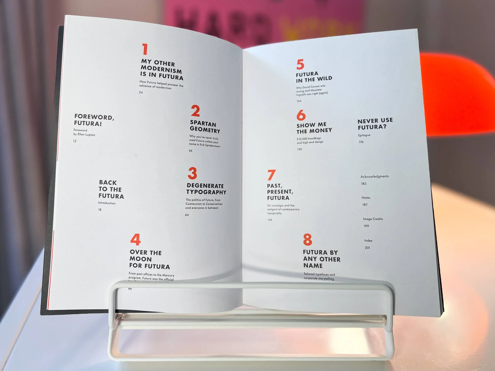 A photo of the very creative table of contents design.