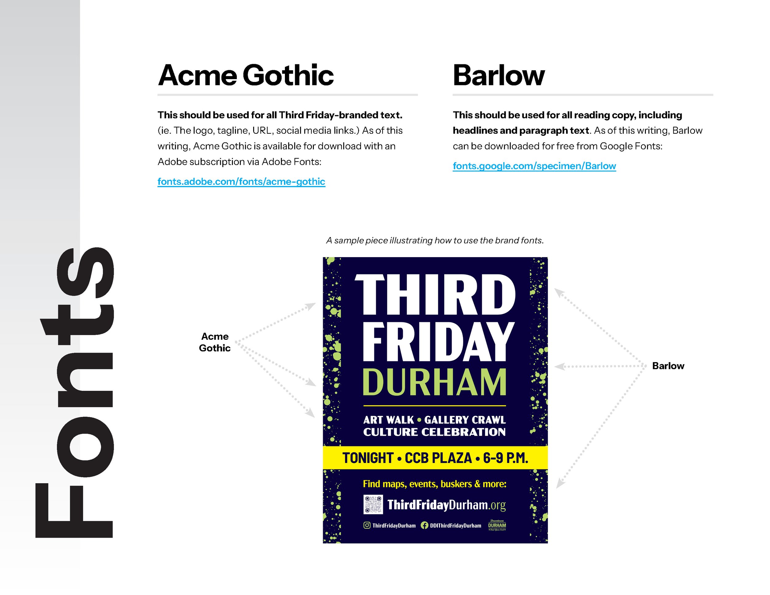 The fonts page of the brand guide.