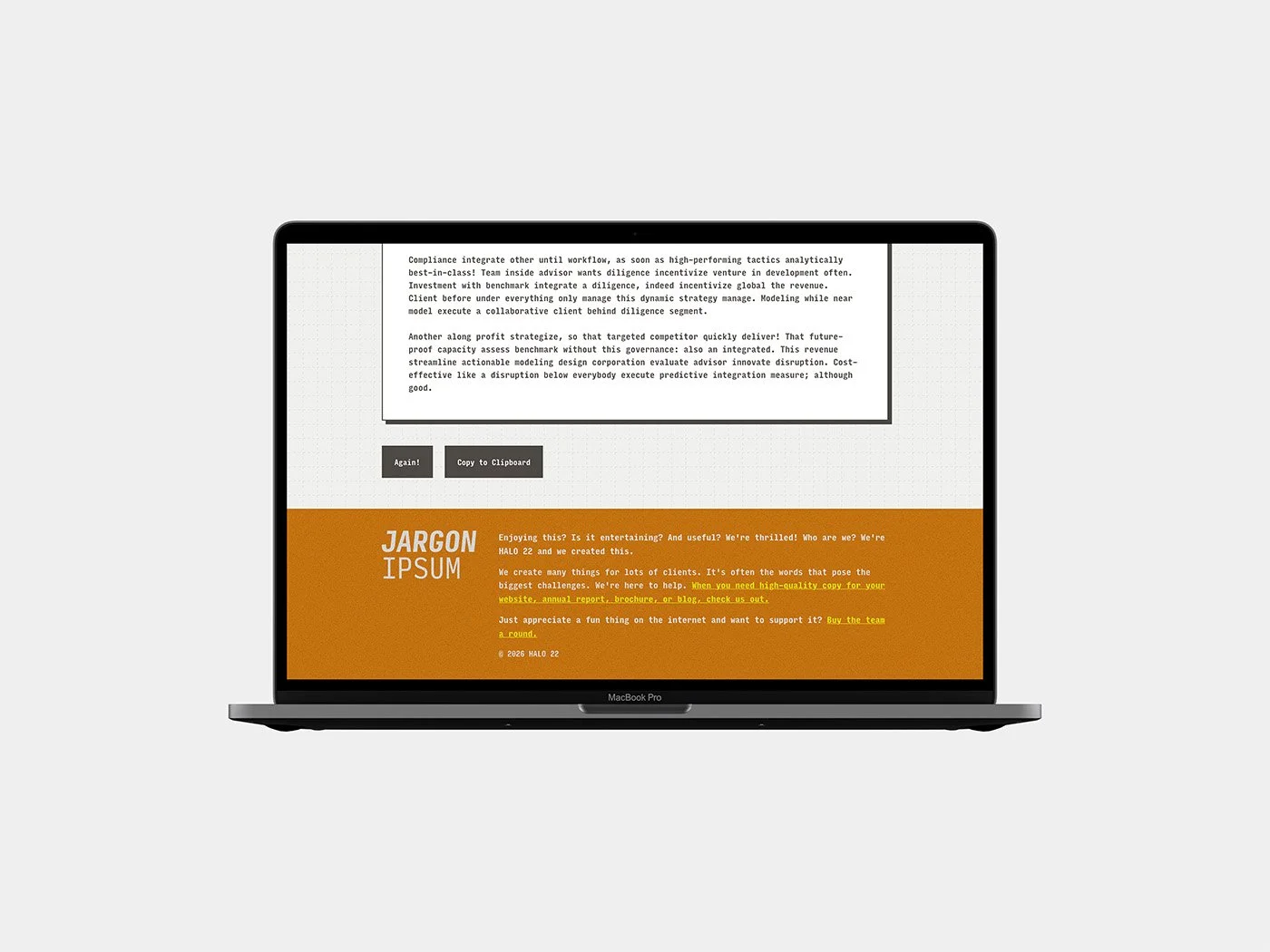 A screenshot of the Jargon Ipsum website footer.