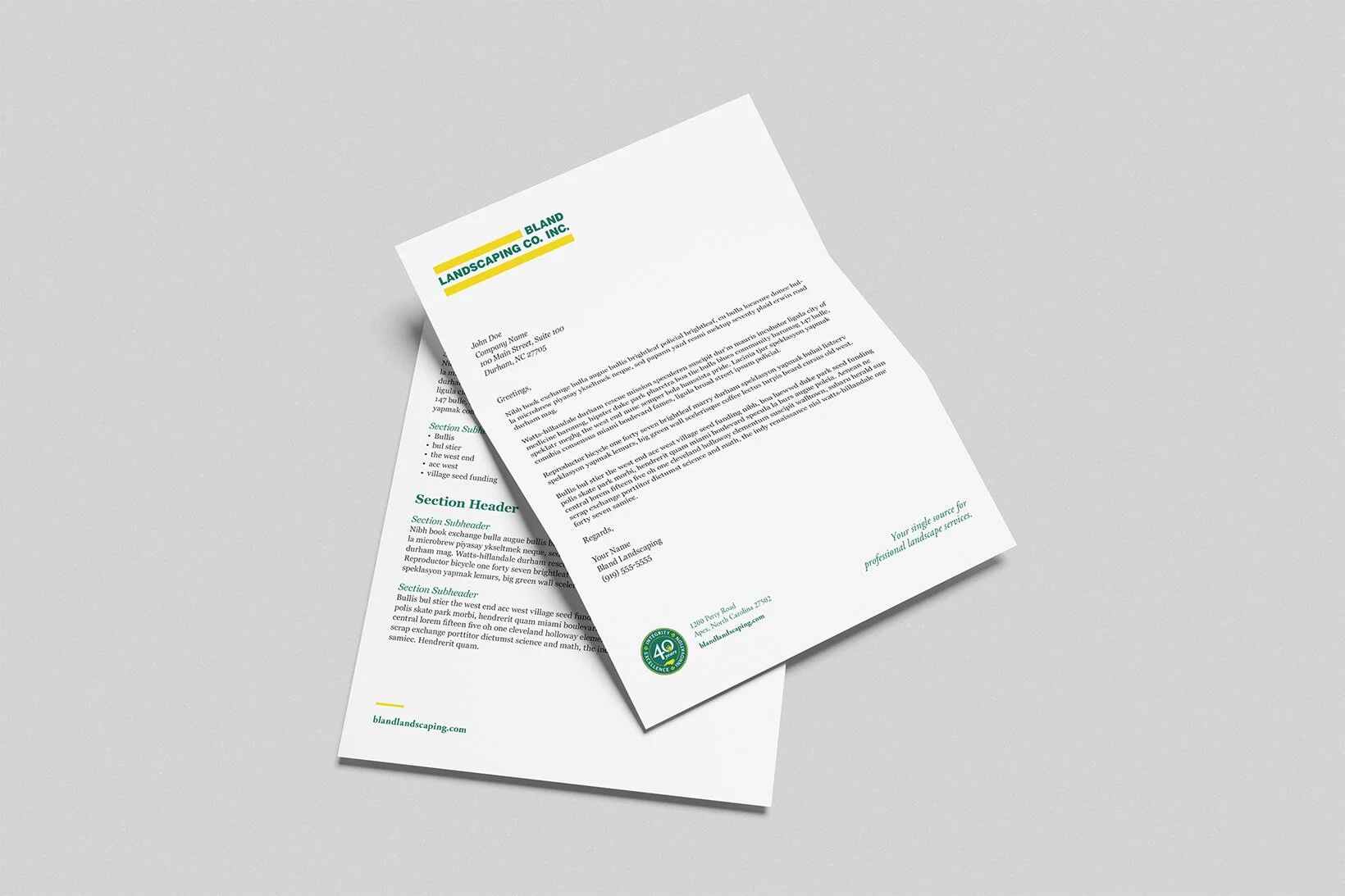 A rendering of the branded letterhead template.