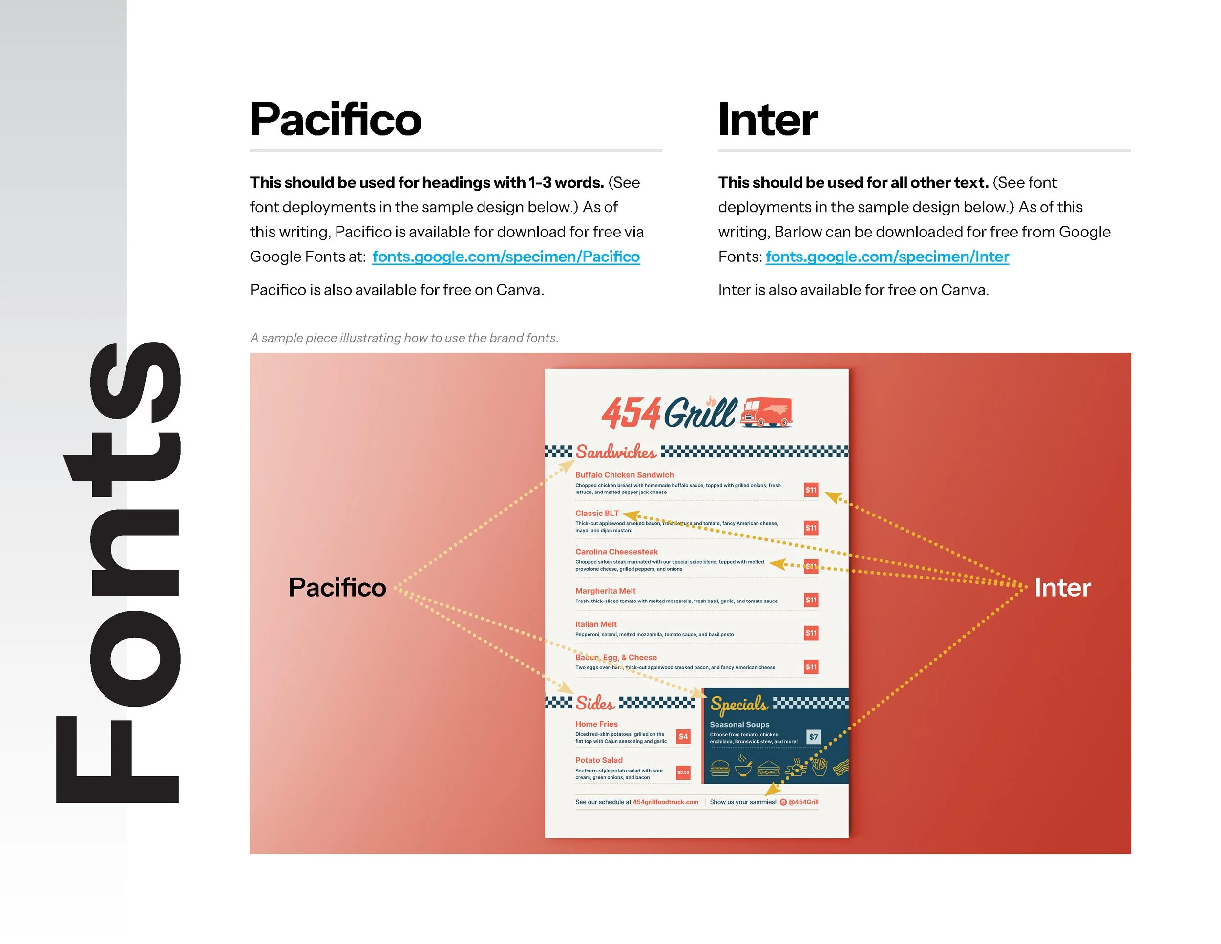The fonts page of the brand guide.
