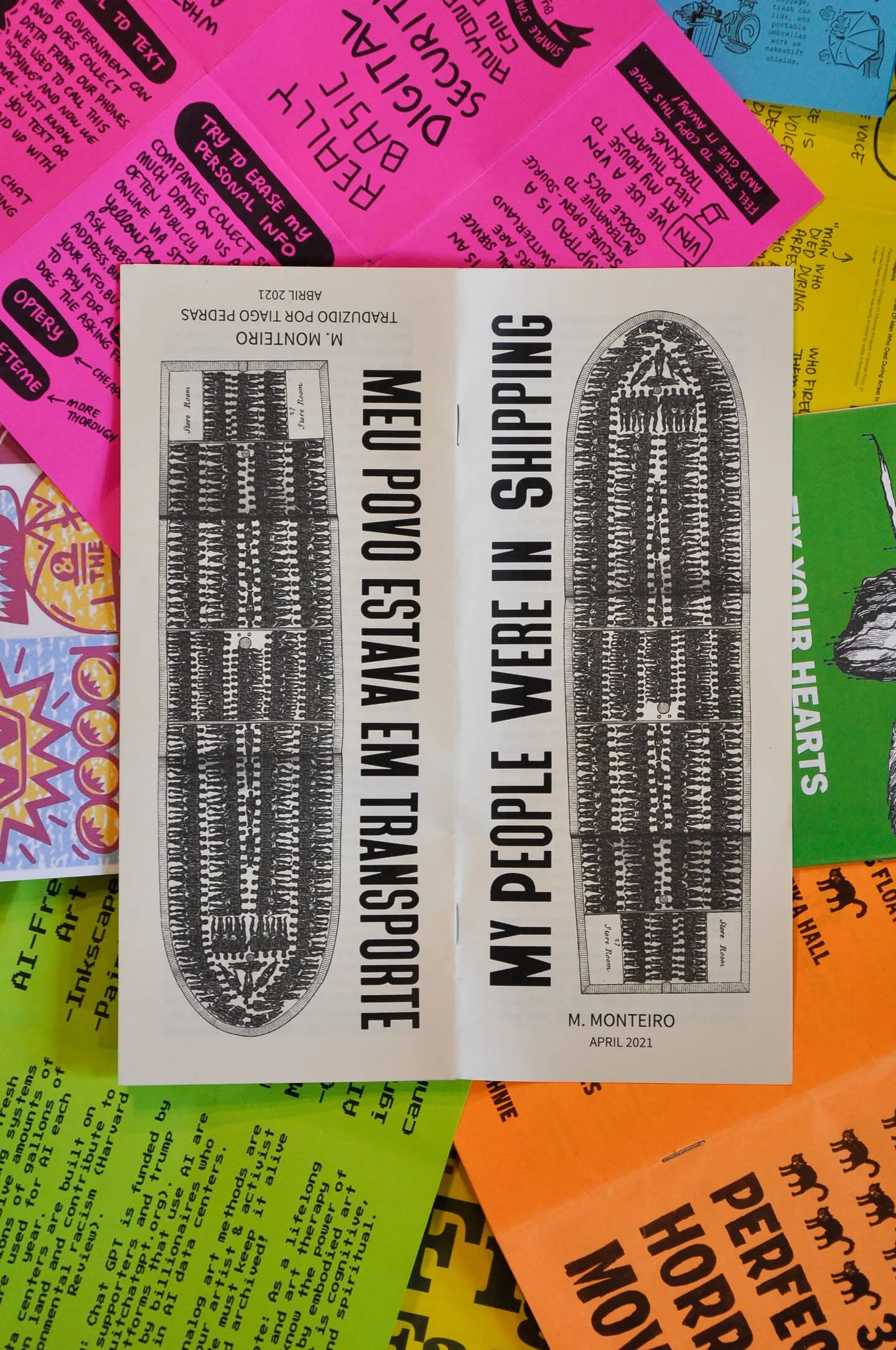 The front and back cover of M. Montiero's zine, called "My people were in shipping."
