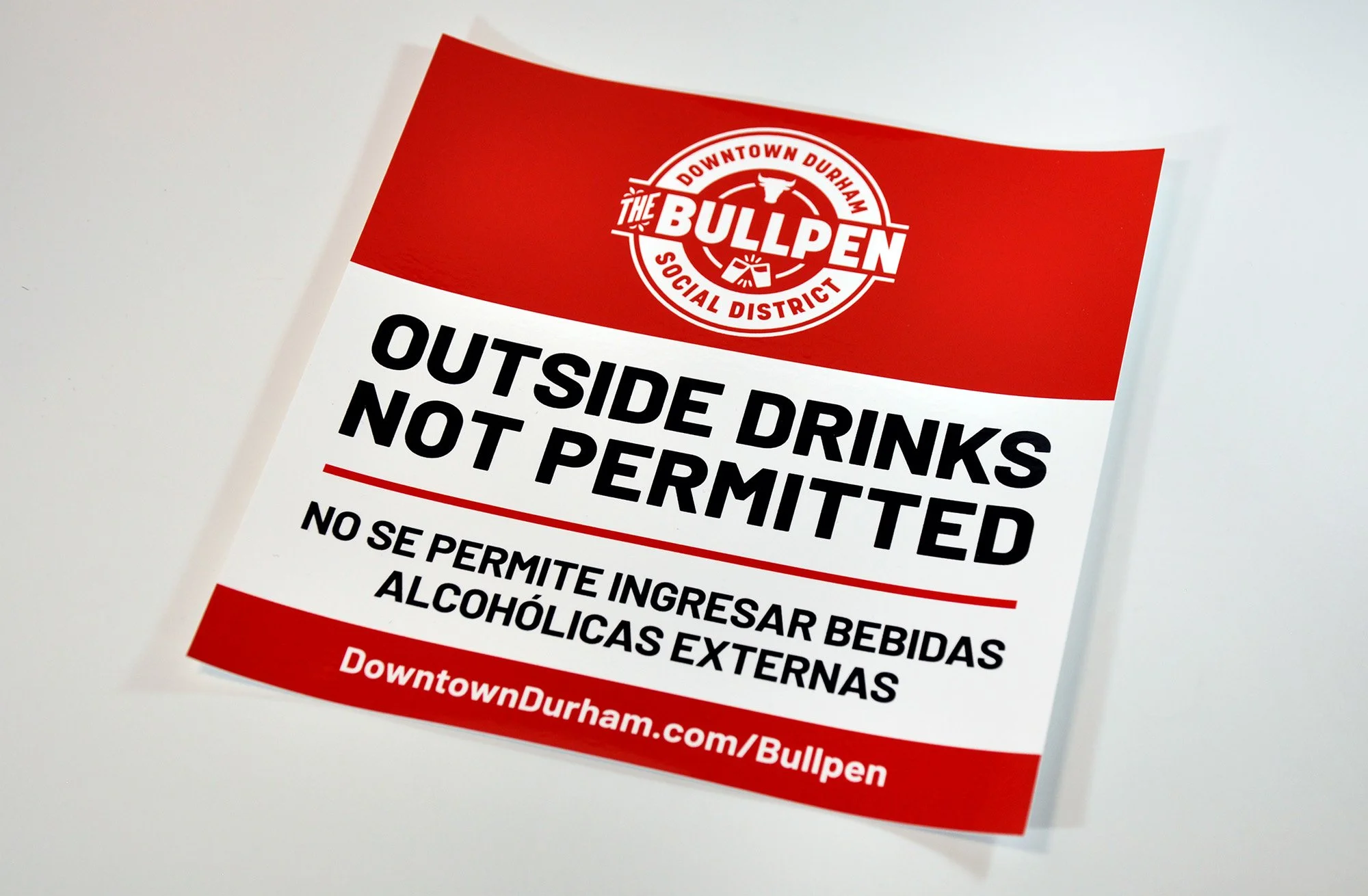 Outside drinks not permitted sticker.