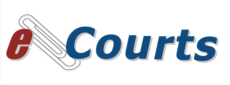 The 2010 version of the eCourts logo with a paperclip icon.