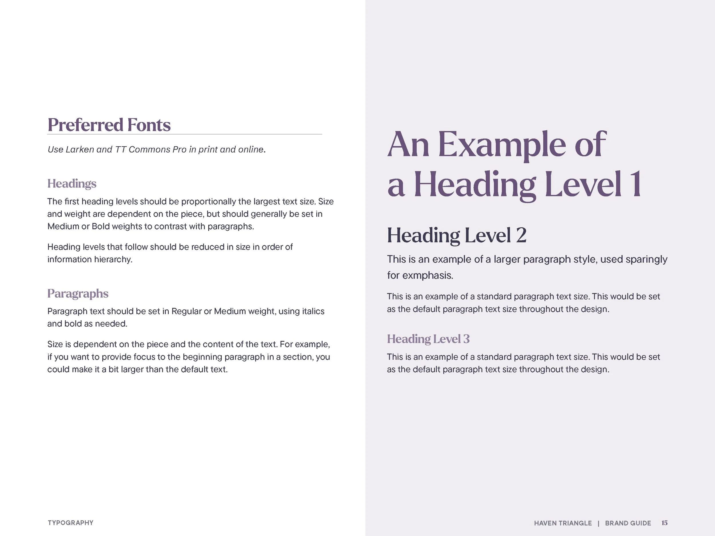 The Fonts section of the brand guide.