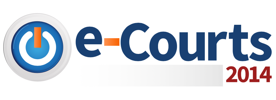 The 2014 eCourts logo featuring an old-school CPU power button.