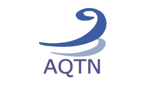A logo featuring a stylized blue wave above the letters 'AQT' with 'N' below, all in purple.