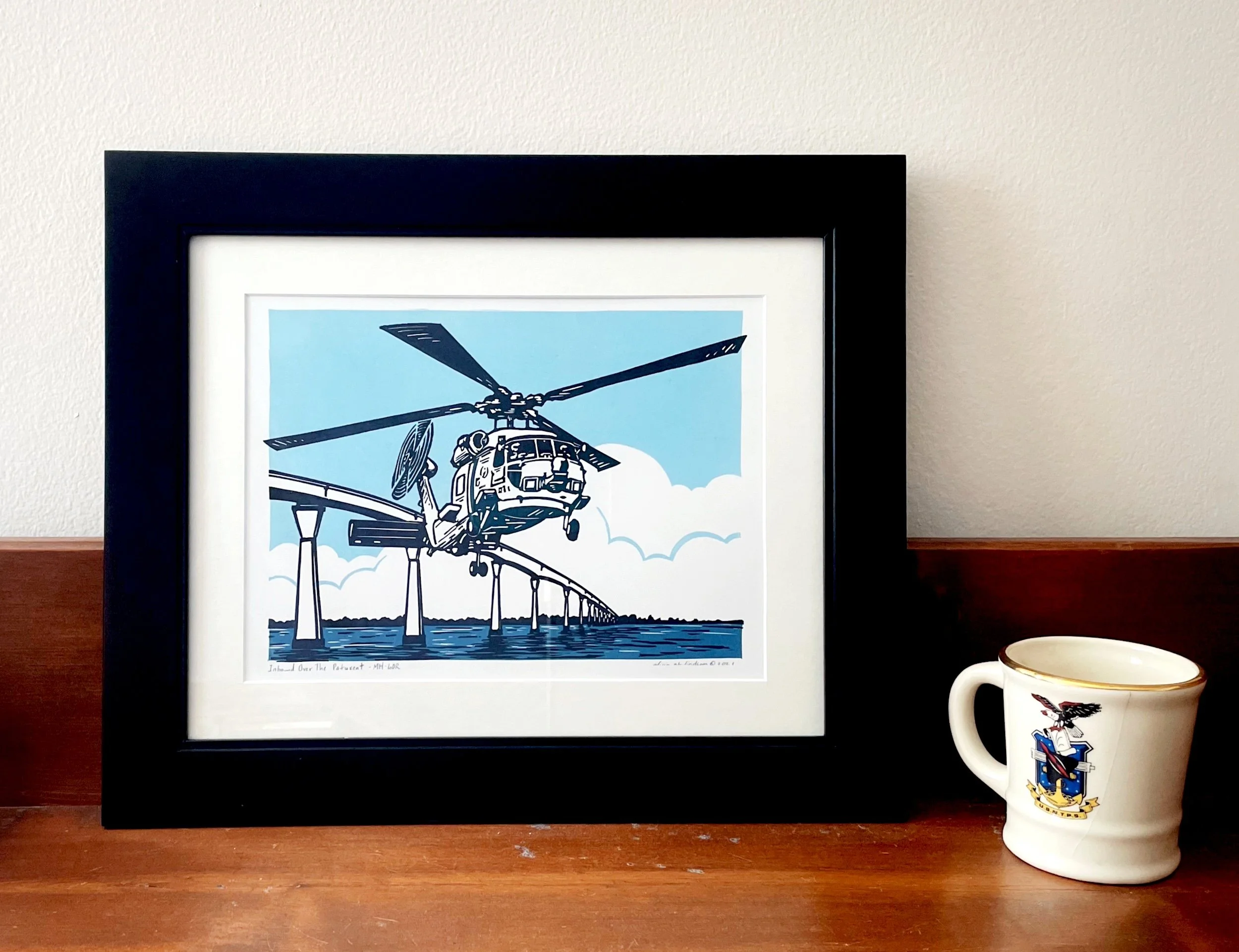 MH-60R block print by Alicia AH Lindbom.