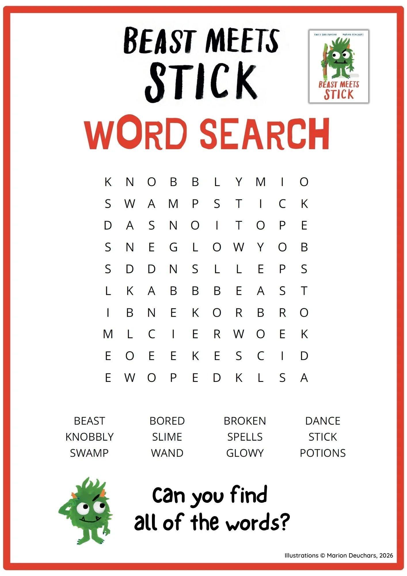 Beast Meets Stick wordsearch