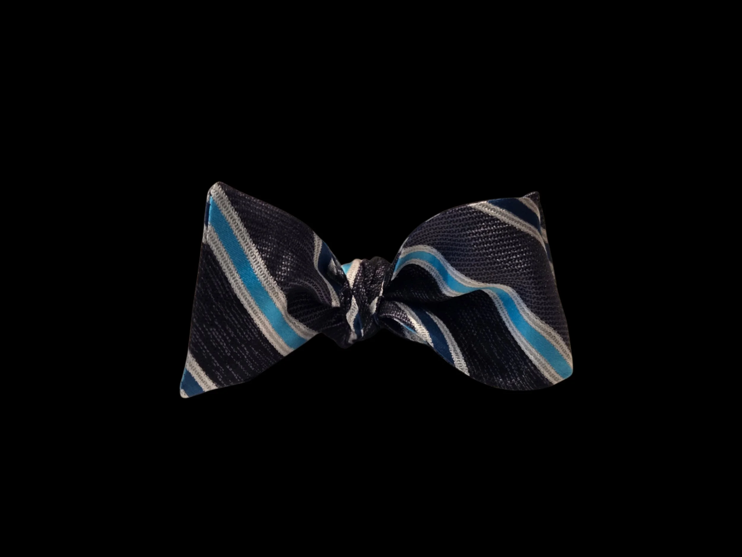 JL Michael's Silk Black/Teal/White Striped Self-Tied Bow Tie