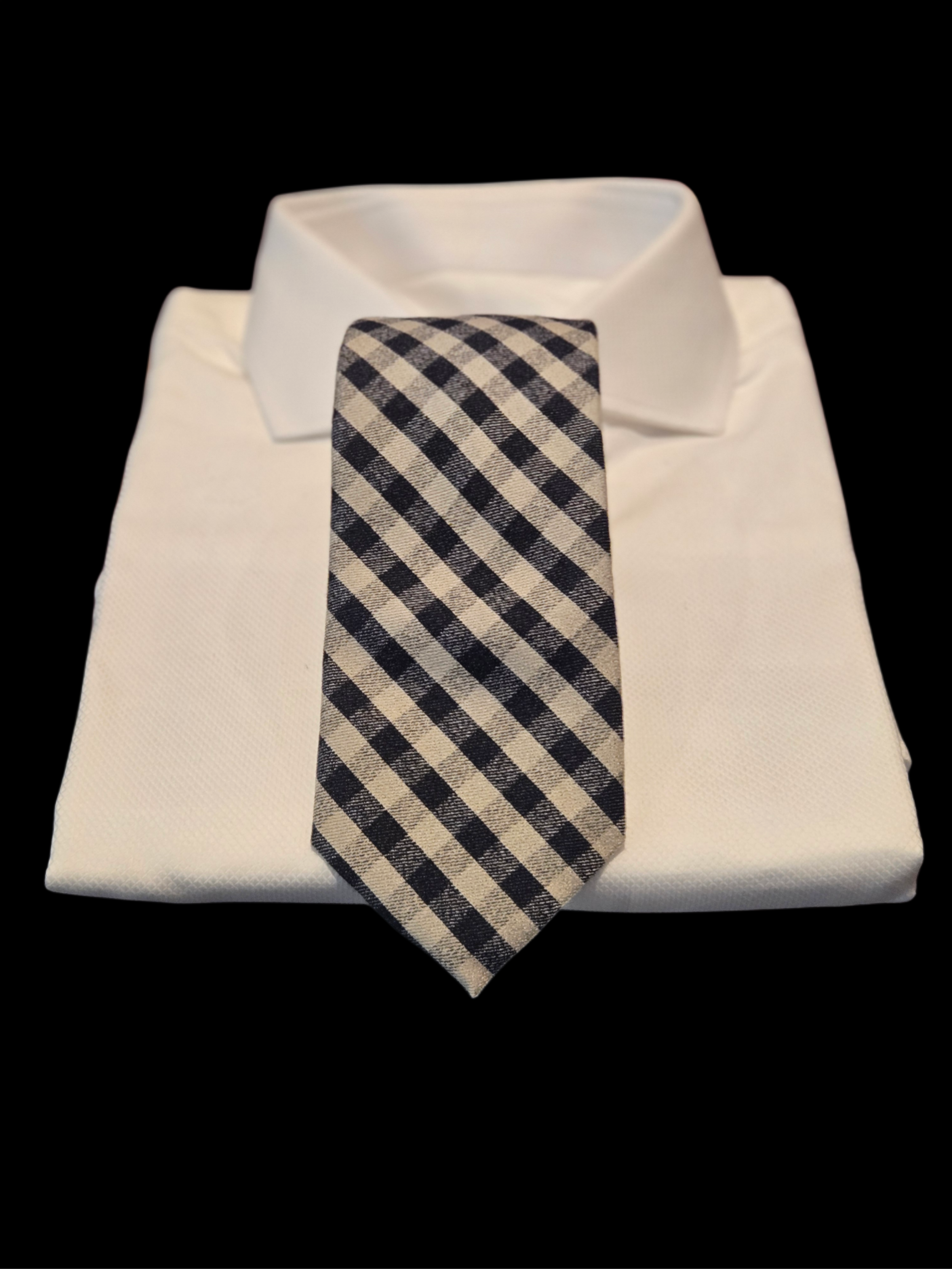 JL Michael's Black/Winter White Gingham Check Silk & Wool Tie