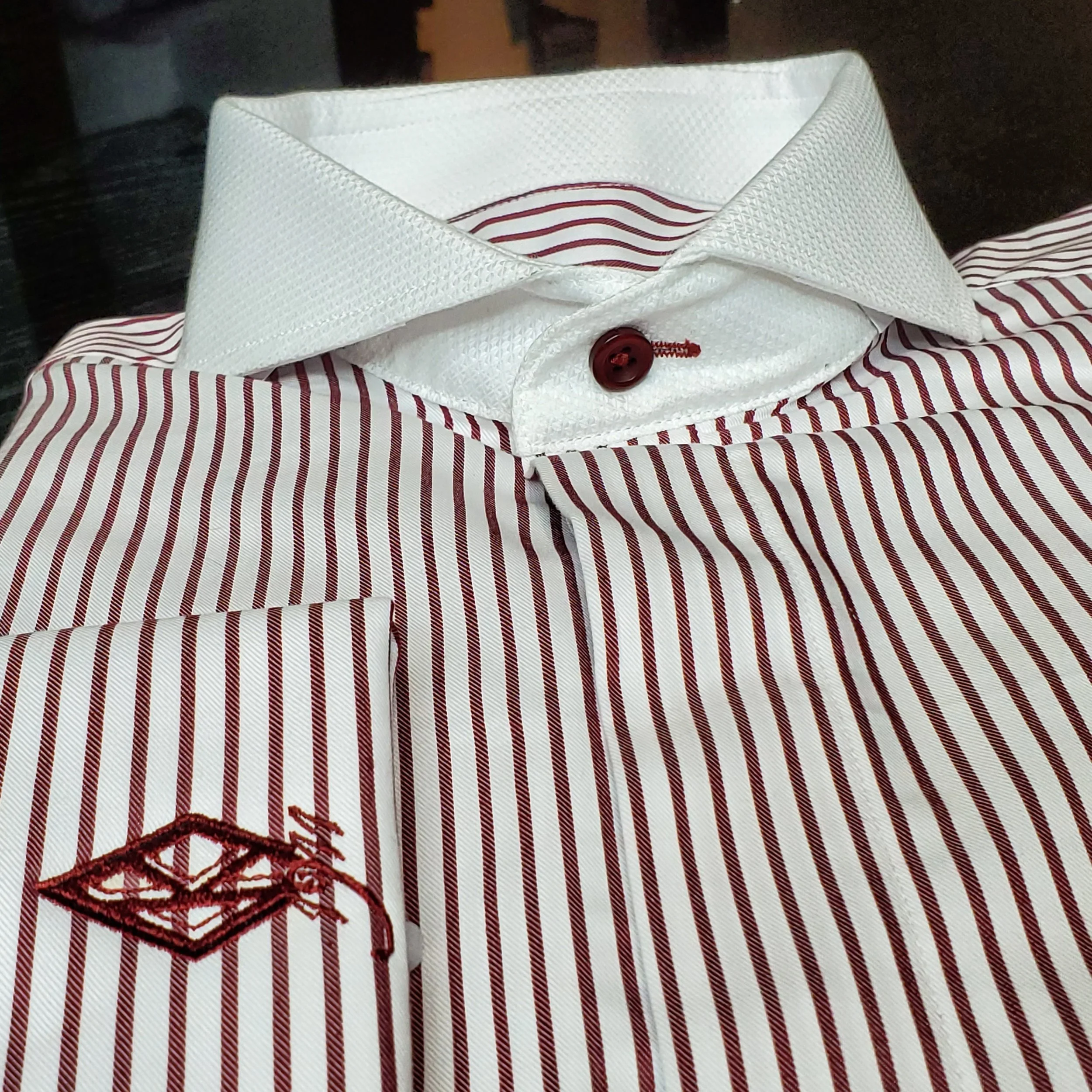 JL Michael's Bespoke Crimson/White Striped Dress Shirt