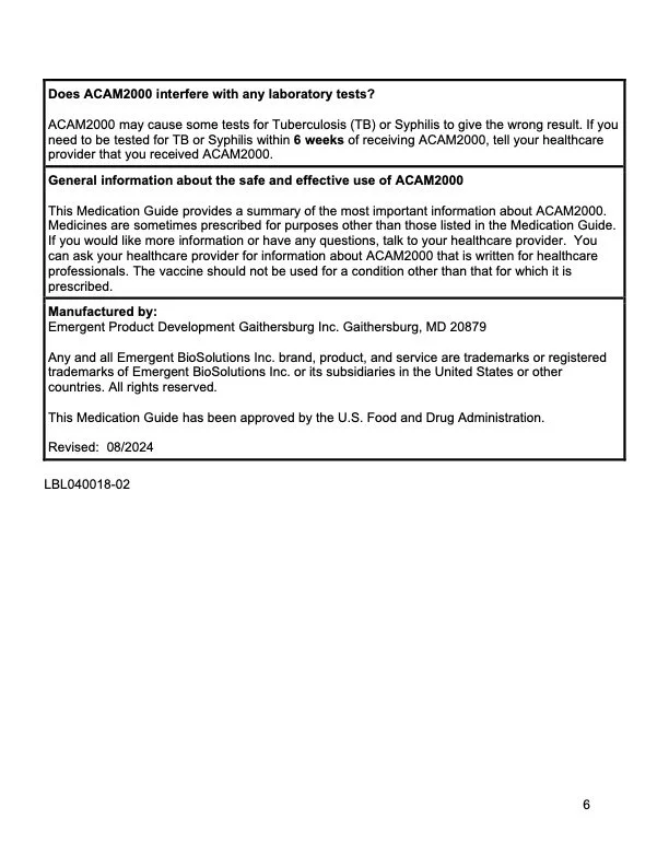 MEDICATION GUIDE ACAM2000® Smallpox and Mpox (Vaccinia) Vaccine, Live ...