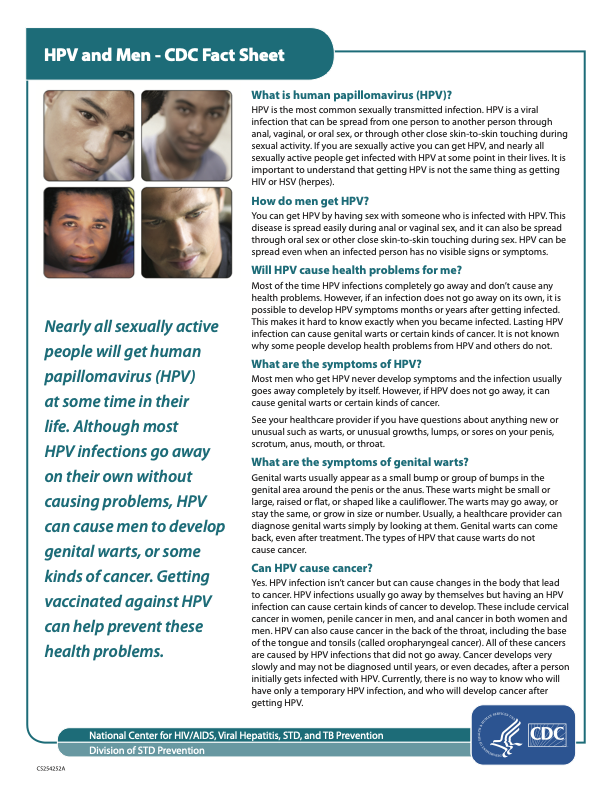 Example Cdc Fact Sheets HPV and Men - CDC Fact Sheet (CDC) — PASS Certified