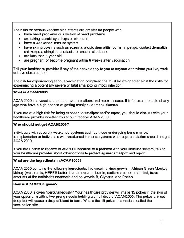 MEDICATION GUIDE ACAM2000® Smallpox and Mpox (Vaccinia) Vaccine, Live ...
