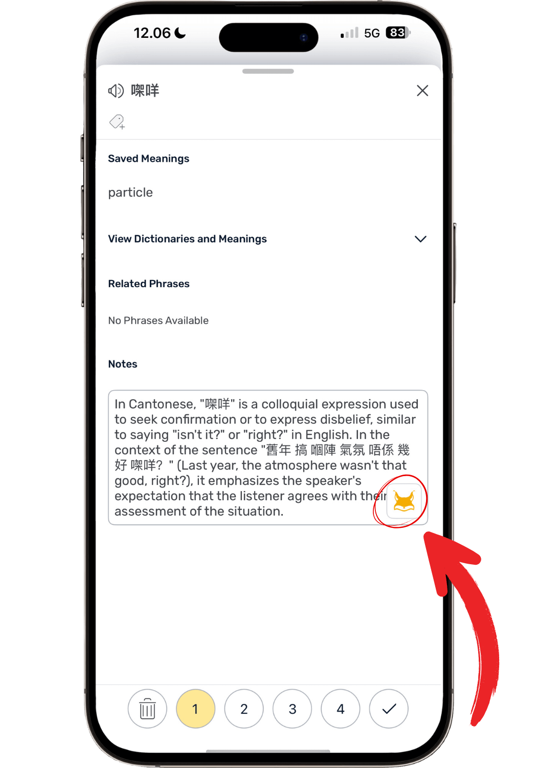 LingQ's AI Explain This feature providing contextual definitions based on sentence usage, helping learners understand colloquial expressions, particles, and nuanced meanings across 50+ languages