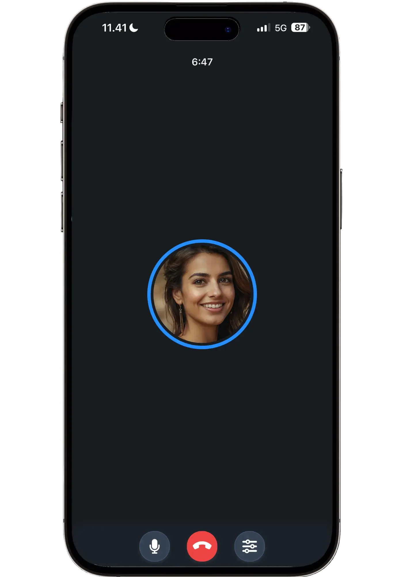 Langua's hands-free call mode during a Spanish conversation, showing a tutor avatar and call timer.