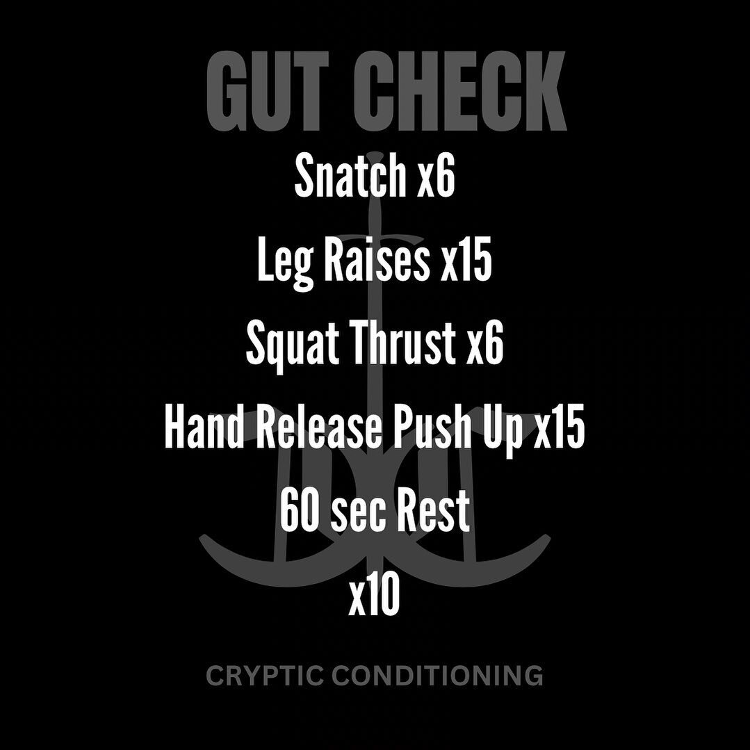 Snatch/ Thruster Circuit For Time 🔥 

Thanks @b_ryan_91 

Set Up:
1 Barbell, so warm up then choose a weight good for 6x Snatches &amp; 6x Squat Thrusters.

Workout:
Snatch &times;6
Leg raises &times;15
Squat Thrust &times;6
Hand Release Push Up x15