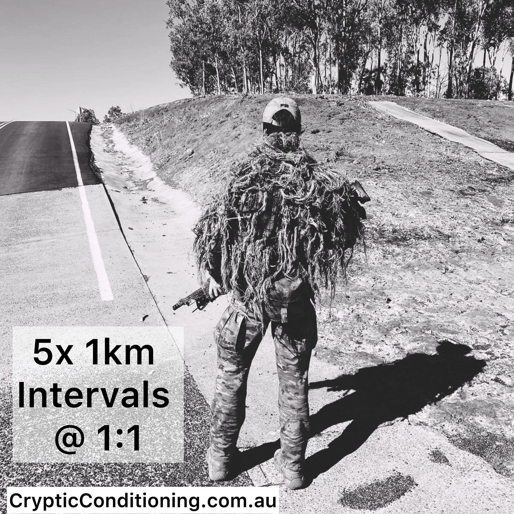 Straight out of our RAR Jack Of All Trades Program 

Find the full 8 Week program at www.crypticconditioning.com.au

Anaerobic Workout: 
5x 1km Intervals @ 1:1 

Brief:
We like to view these sessions as critical. In essence it is the &lsquo;gut&rsquo
