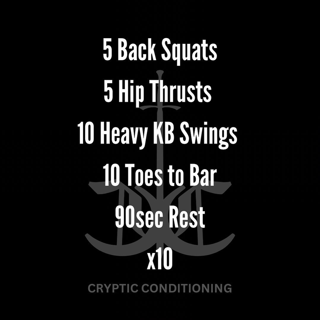 If you want to struggle walking upstairs 

Workout:
5 Back Squats
5 Hip Thrusts 
10 Heavy KB Swings 
10 Toes to Bar
90sec Rest

10 Rounds 

Intensity:
Squats &amp; Thrusts @ 65-70% of 1RM.
No rest between exercises, move immediately into the next exe