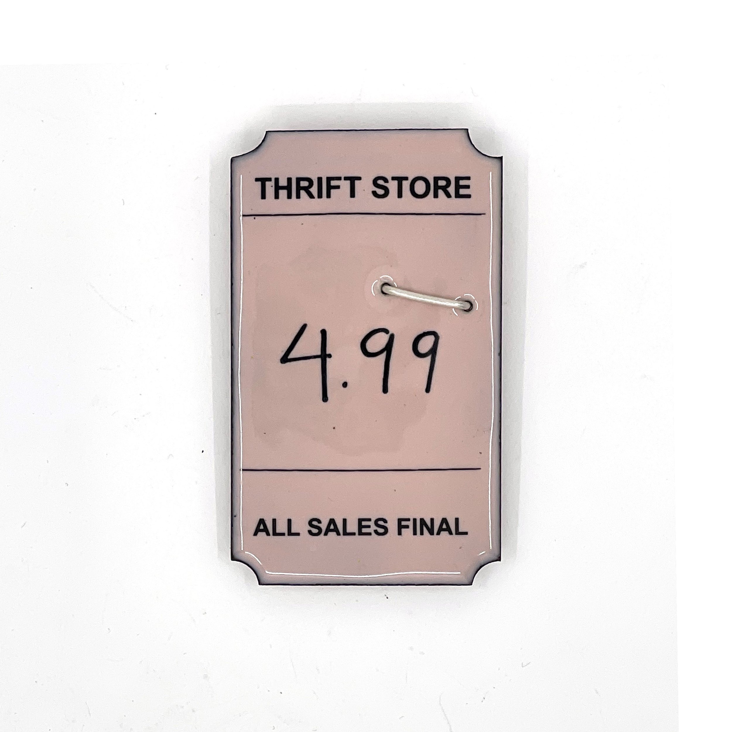 Thrift Store Tag Pin - light pink 4.99