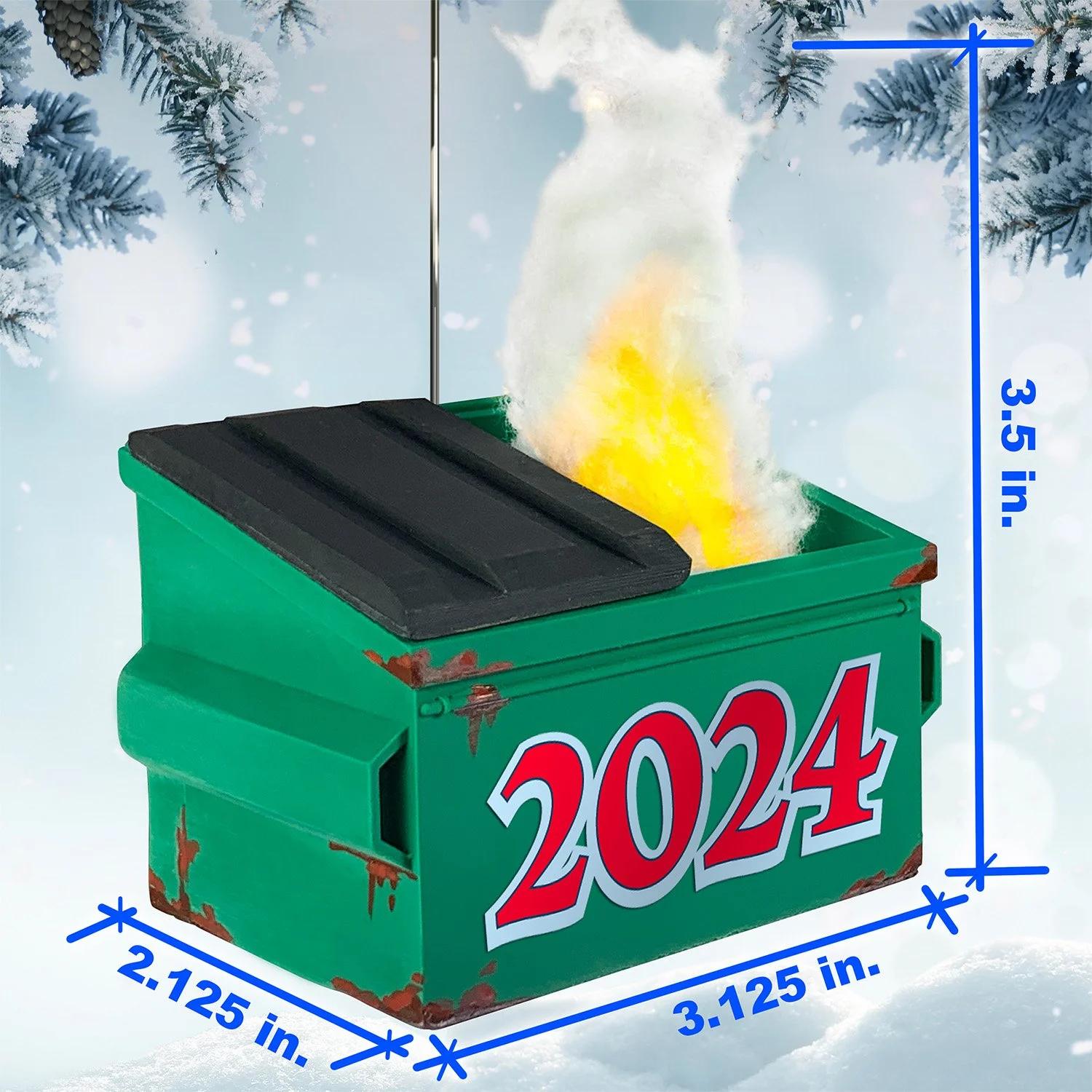 Limited edition 2024 dumpster fire ornament hand-painted in USA