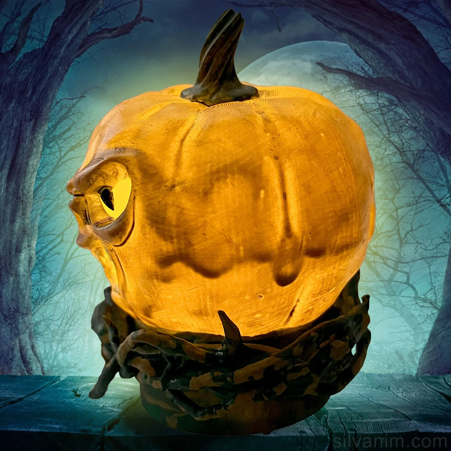 Terrifying Halloween pumpkin with LED flame for spooky ambiance