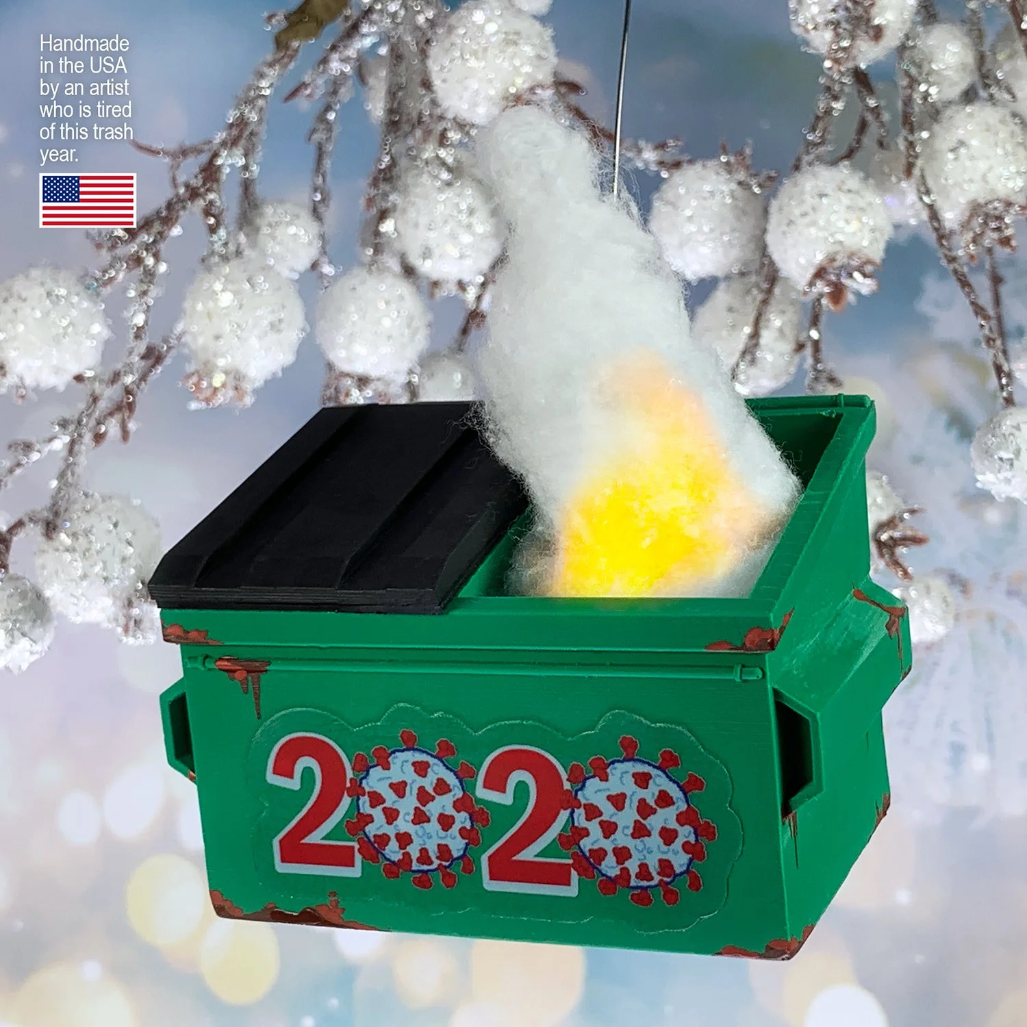 Gag gift 2020 dumpster fire ornament – small hanging decoration for the holidays