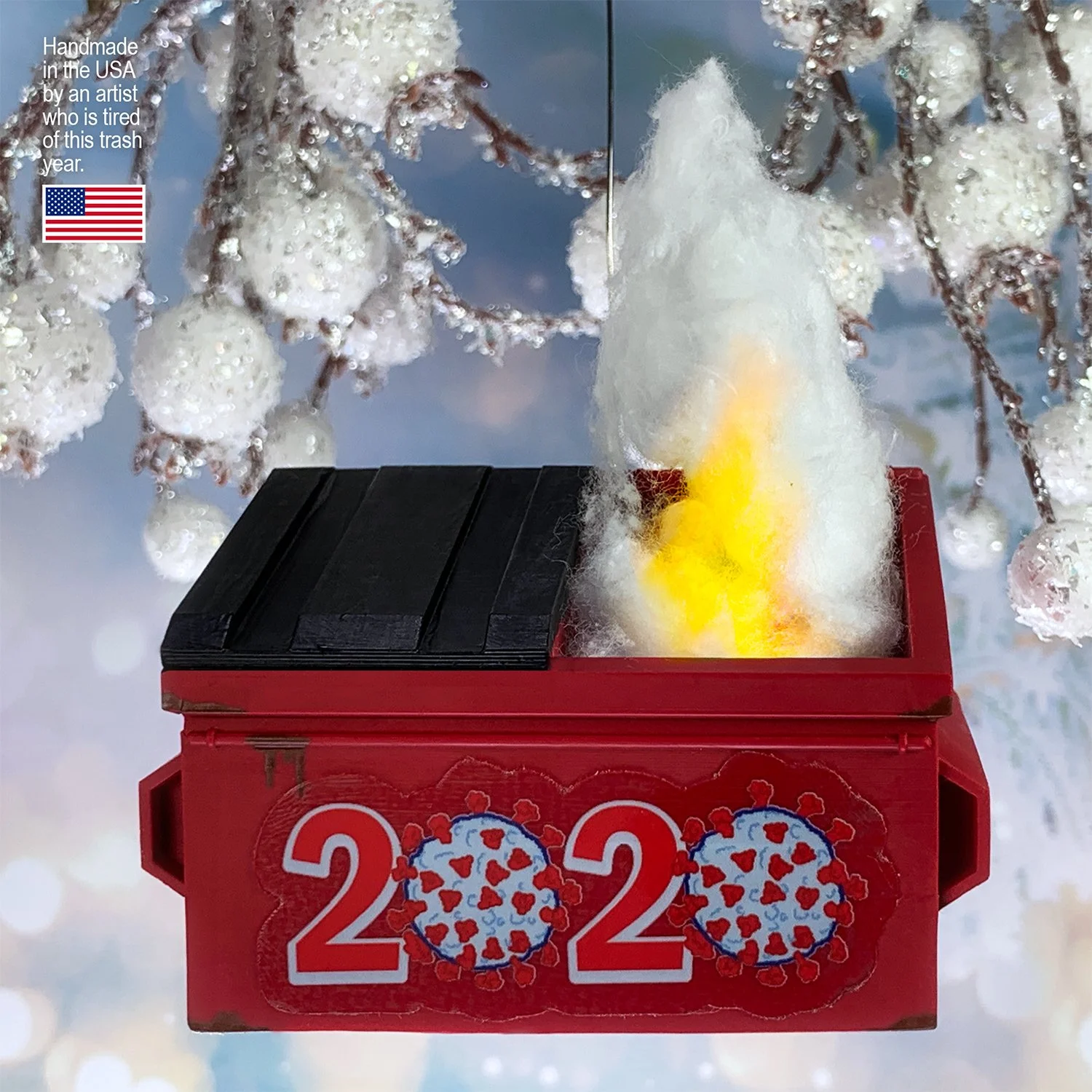 2020 dumpster fire tree ornament – novelty holiday decor for office or home