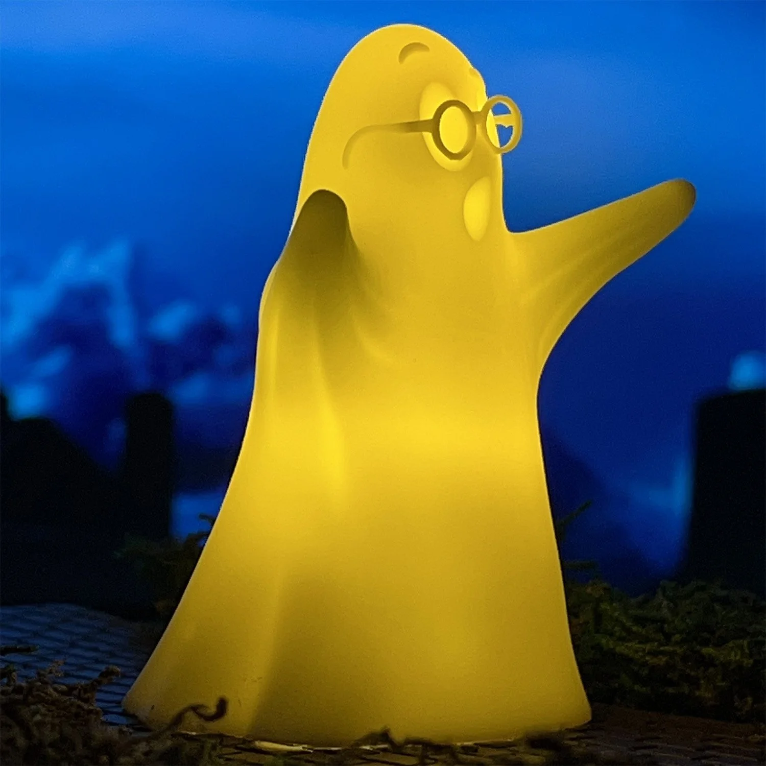LED-lit white ghost statue for spooky yet friendly Halloween home décor
