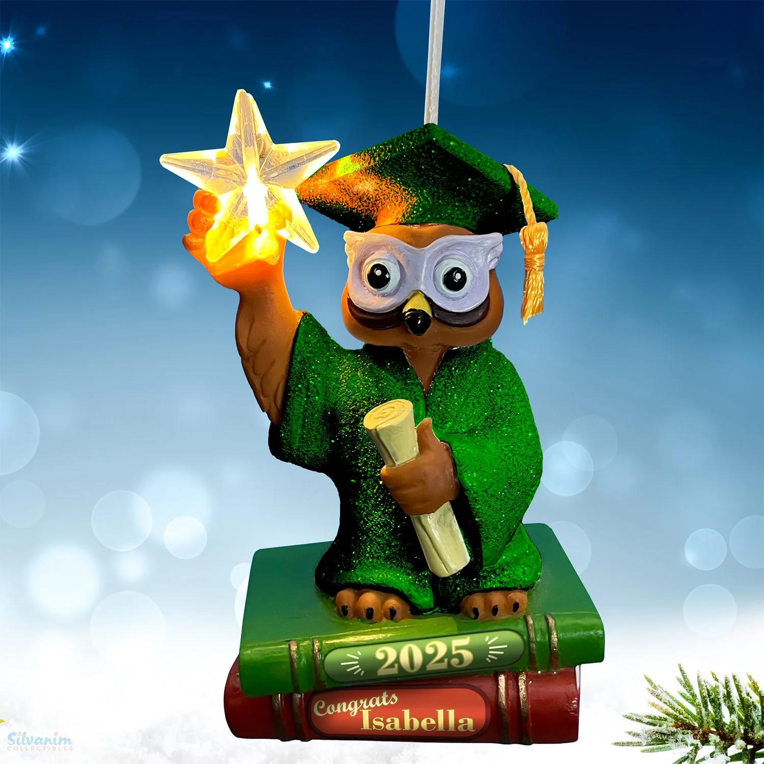 Hand painted graduation owl keepsake ornament with student name personalization