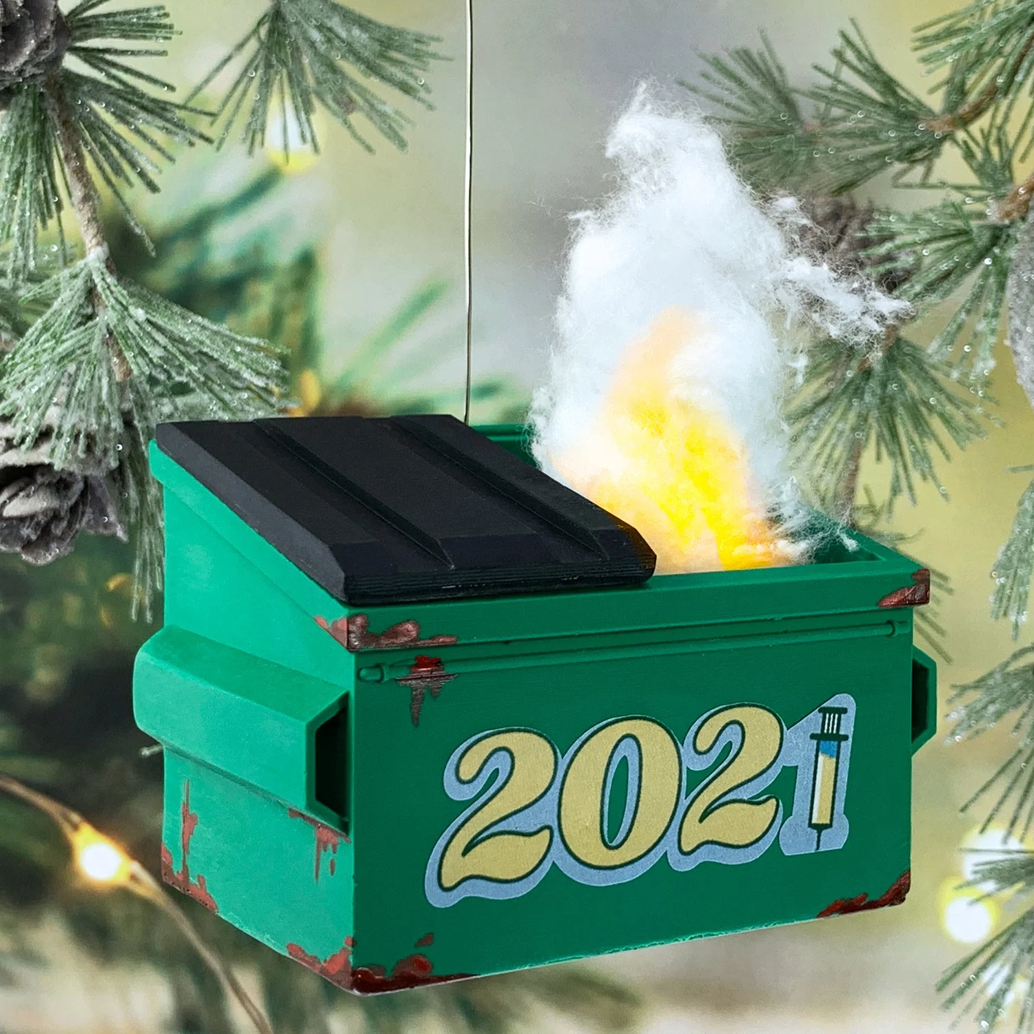 2021 Dumpster Fire Ornament with Flickering LED Flame