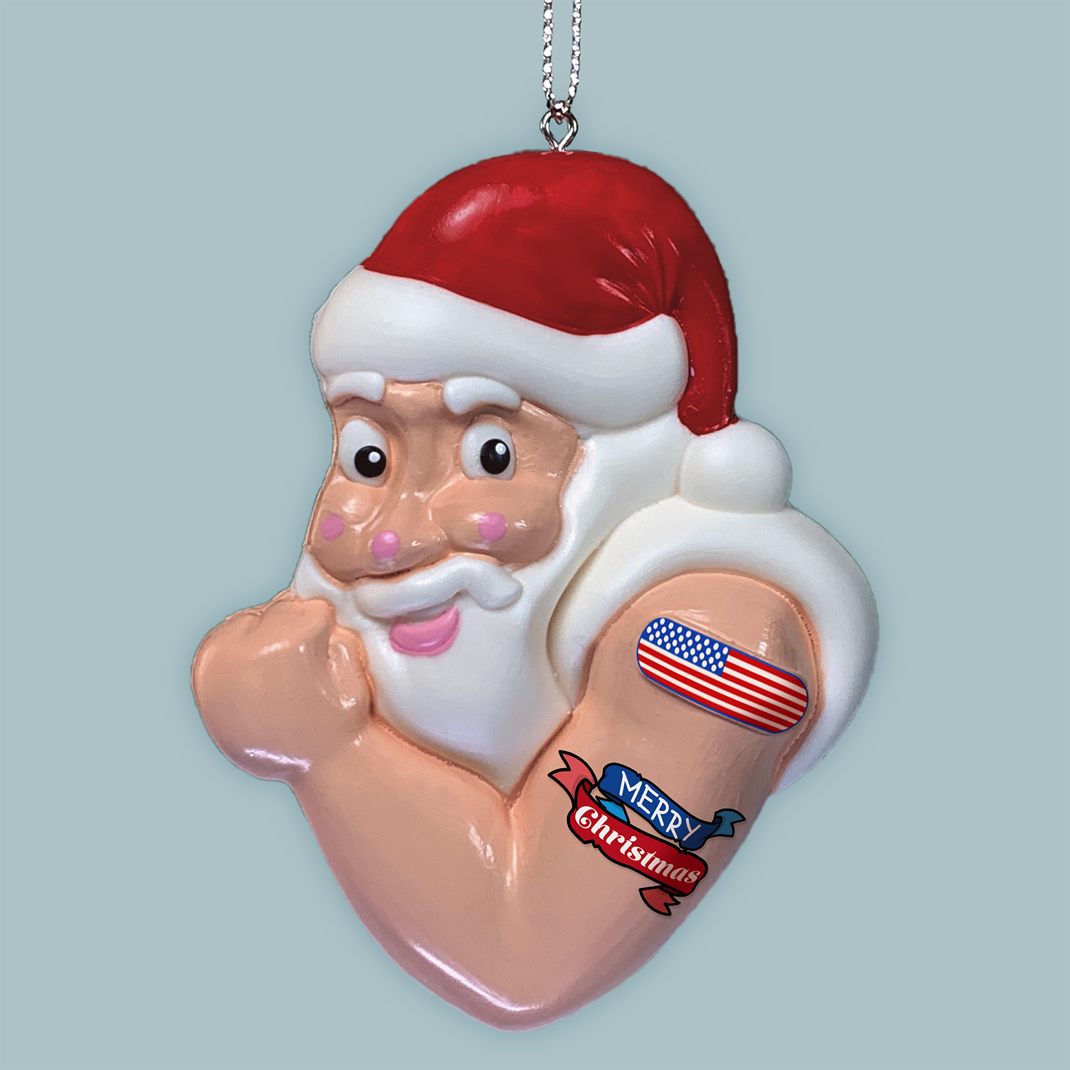 Fitness Patriotic Tattoo Santa Christmas Tree Holiday Ornament - USA Flag - Made in America