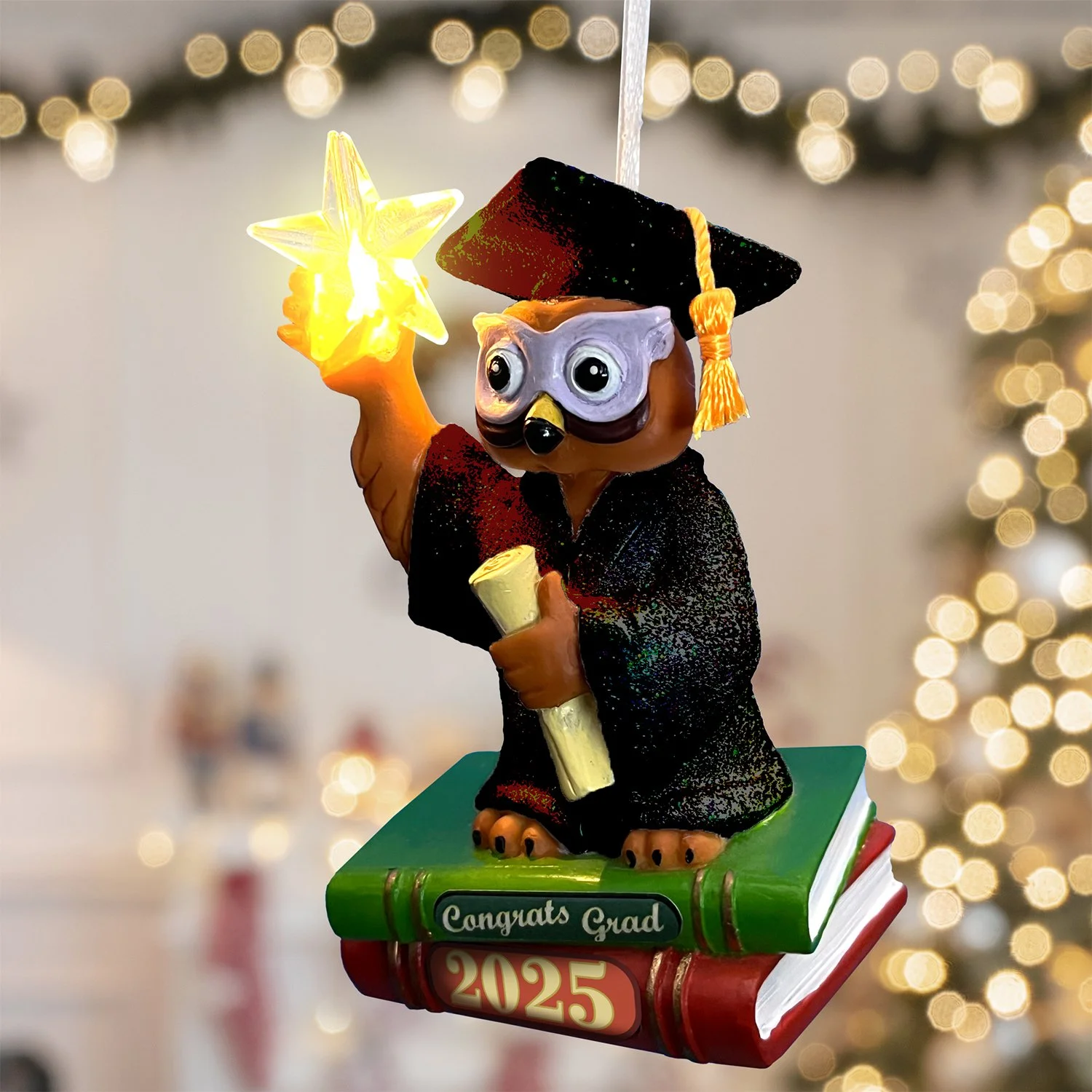 Meaningful graduation gift owl ornament with diploma and books