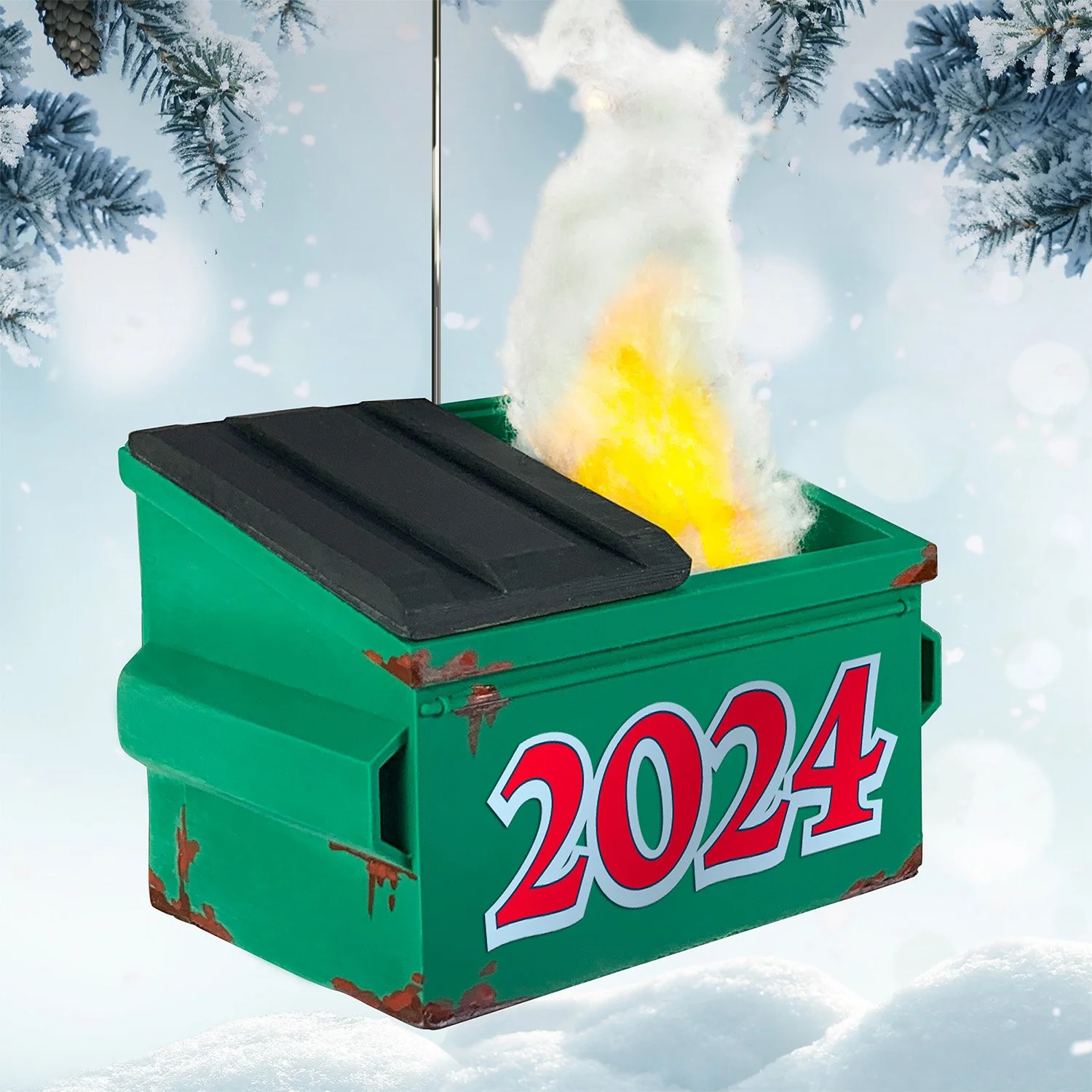 Funny 2024 Christmas ornament with glowing flames and shatter-resistant resin