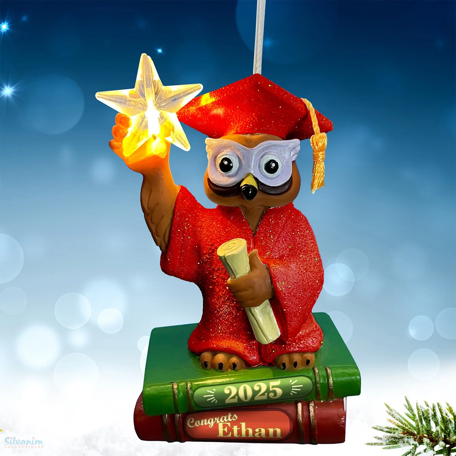 Light up graduation owl ornament for high school or college graduate gift