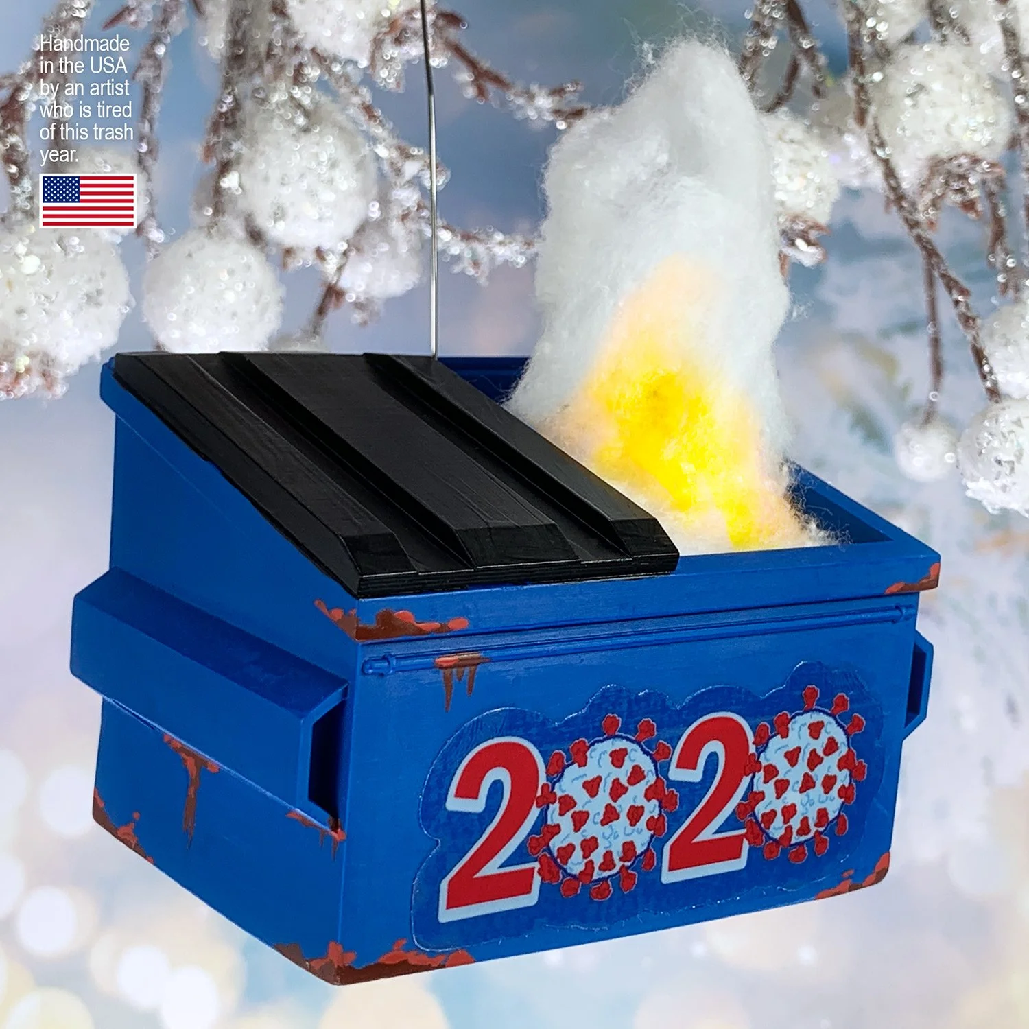 2020 dumpster fire tree ornament – novelty holiday decor for office or home