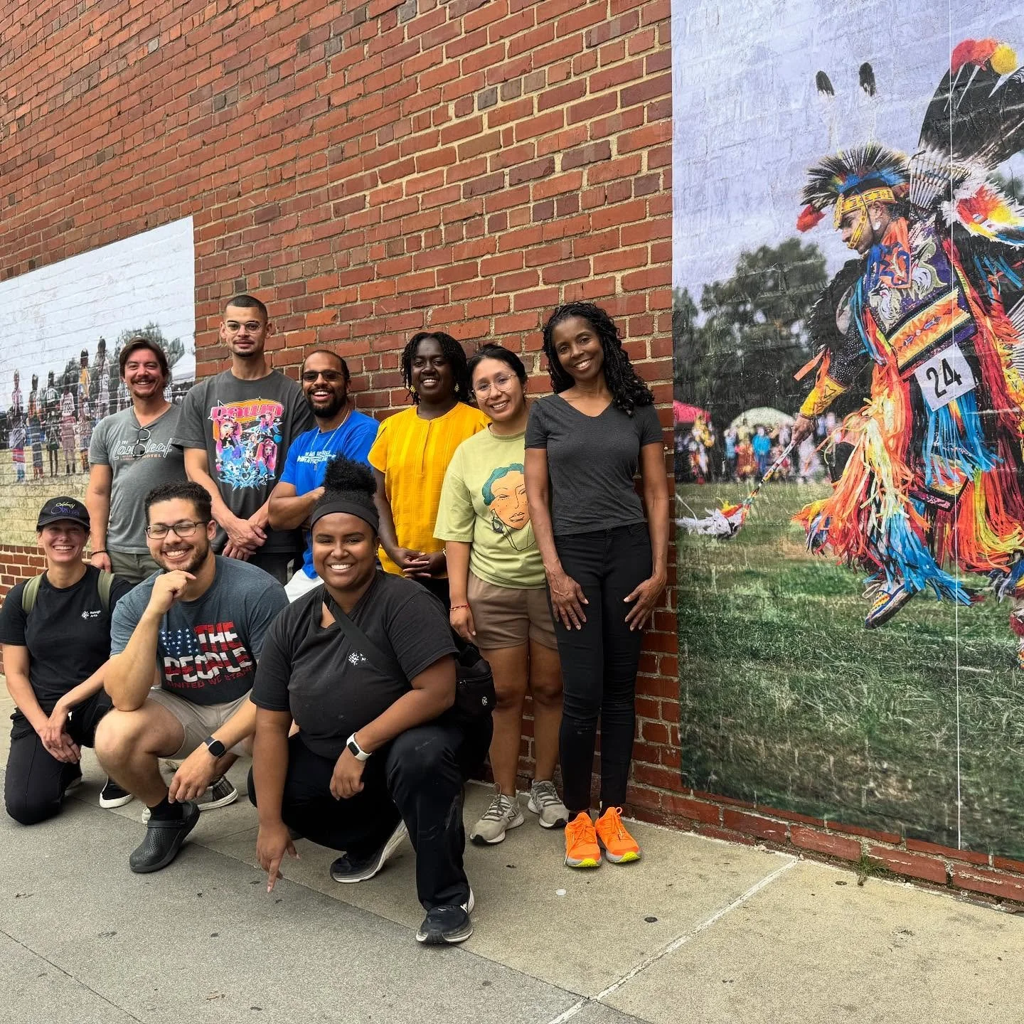 Today, Triangle Native American Society volunteers wrapped up our wheat pasting installation near the Moore Square Bus Station. These photos by @apwmedia showcase regalia seen at the Dix Park Inter-Tribal pow wow
