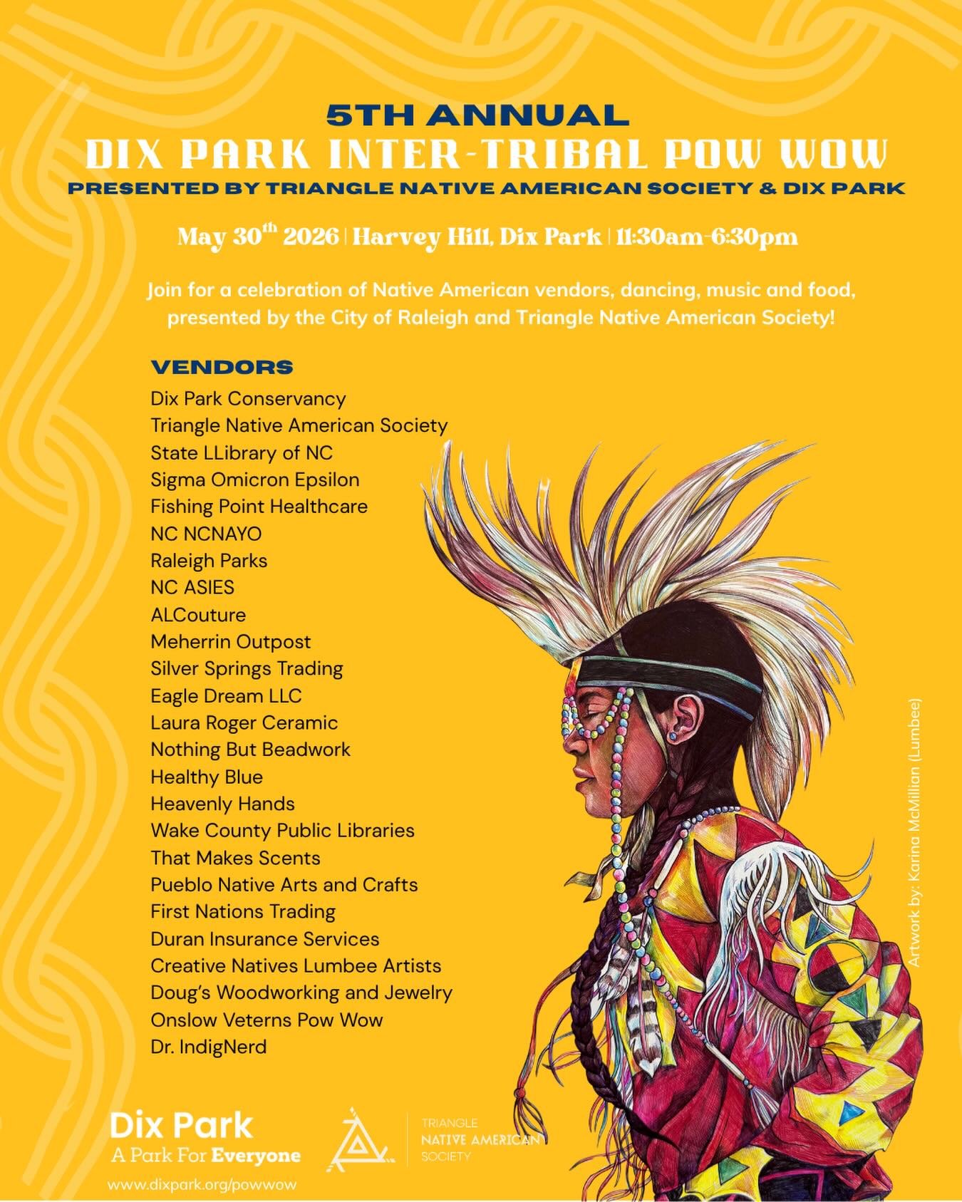 Meet the vendors for the 5th Annual Dix Park Inter-Tribal Pow Wow! Due to the amount of vendors were unable to accept any late applicants. The Dix Park Inter-Tribal Pow Wow welcomes all to join us at Dix Park to witness and celebrate Native culture!