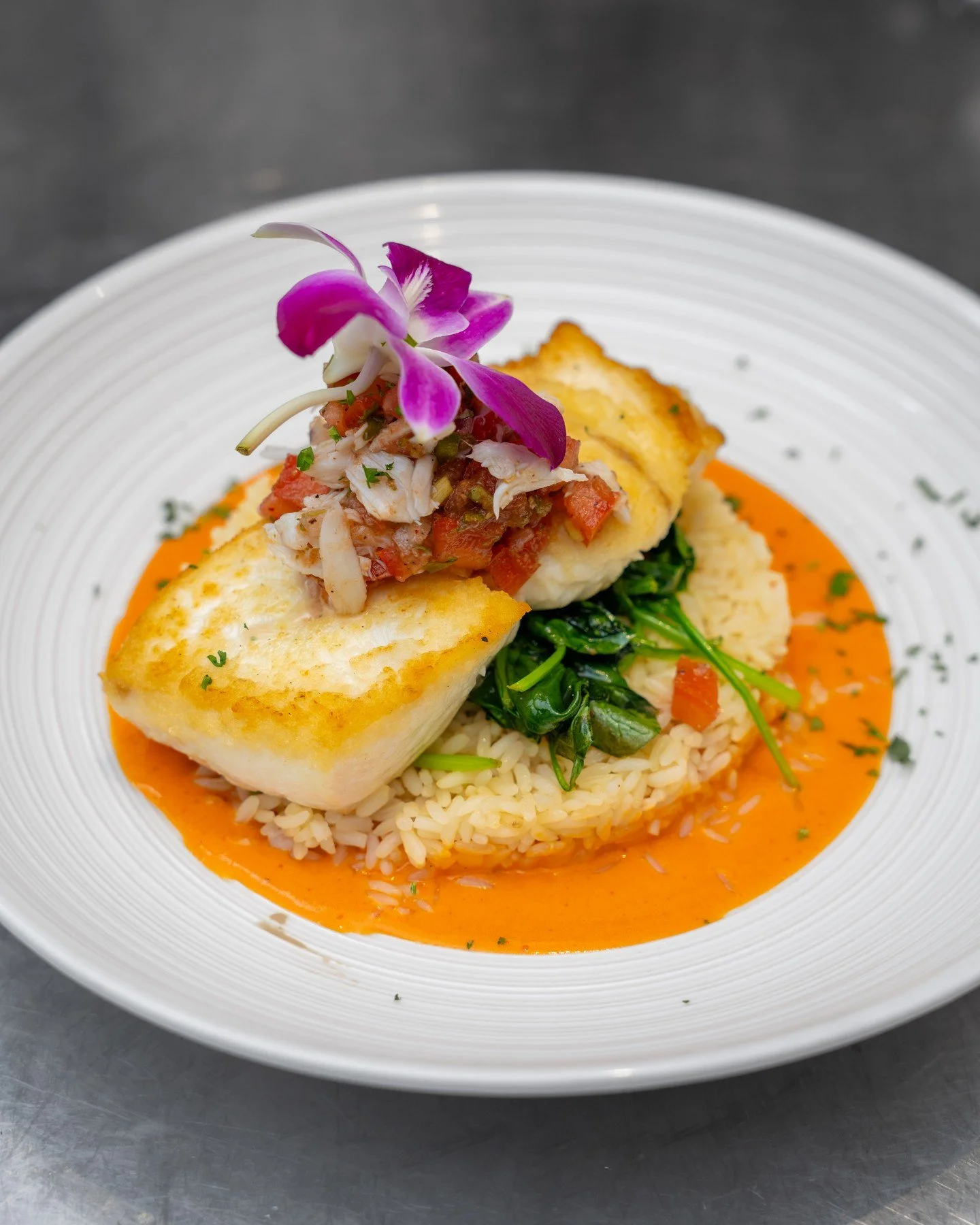 Chef's specials are always a great choice!
We love giving our customers a tasty and beautiful special option at both lunch and dinner time 🍽 

Pictured here Chef has a pan seared Alaskan Halibut topped with a fresh jumbo lump crab pico and over saut