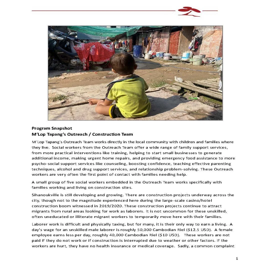 Program Snapshot: Outreach Team Working with Families at Construction ...