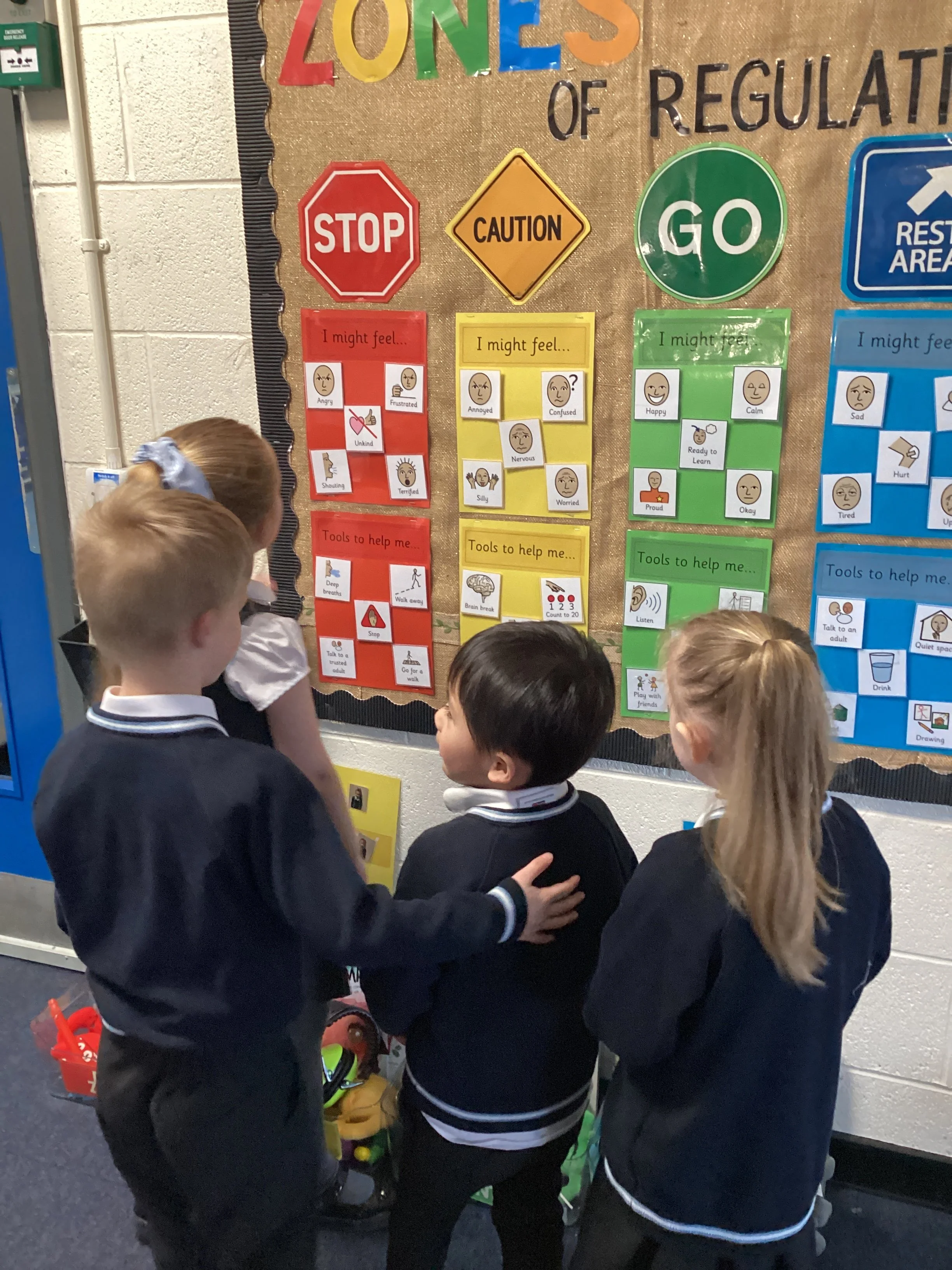 Children can access the Zones of Regulations throughout the day, identifying their emotions and the best strategy to support and regulate ready for learning. 