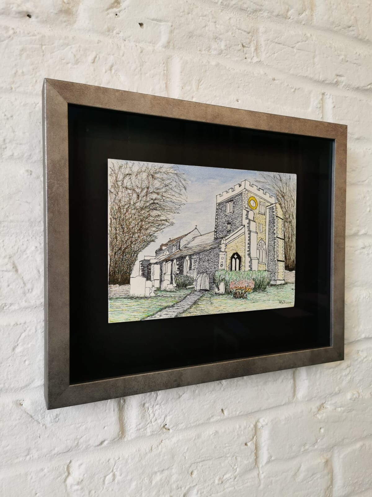 St Marys church, Stone, Dartford- Pen and Ink- Ranjit Bhamra- The bespoke framer.jpg