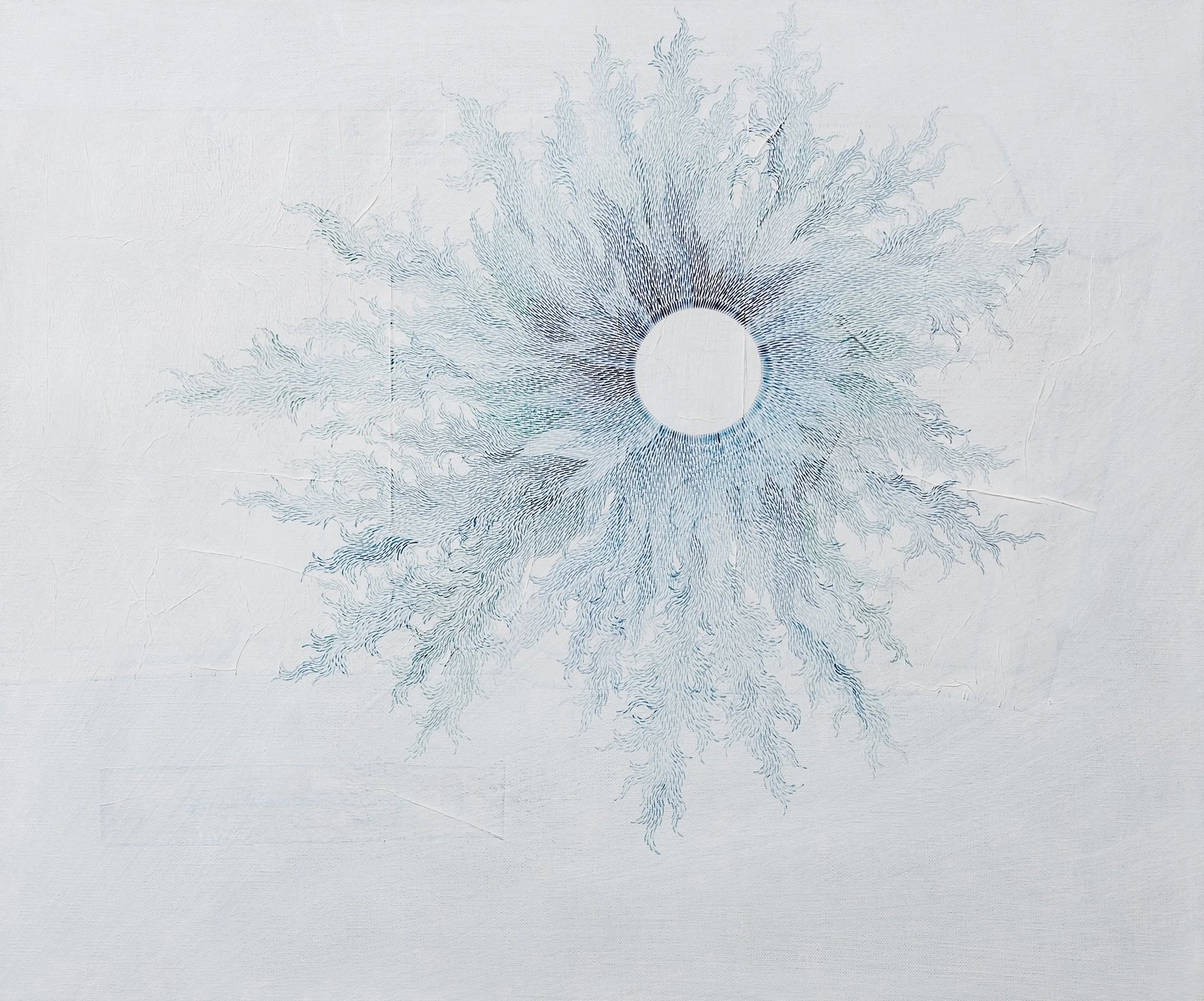 Pause and Reflection. Watercolor, Collaged Sewing Pattern, Gesso, on Linen Canvas. 18" x 24".