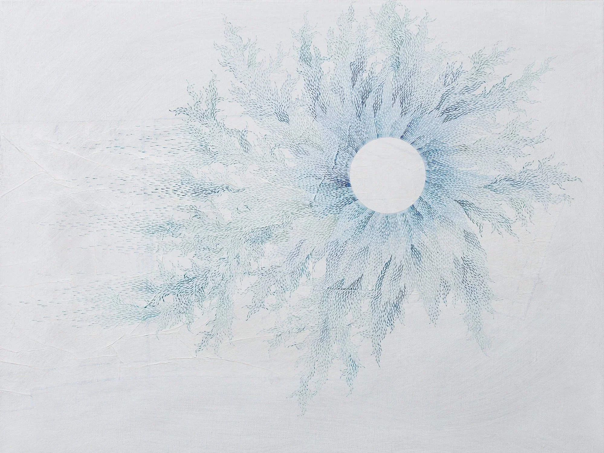 Focused Awareness. Watercolor, Collaged Sewing Pattern, Gesso, on Linen Canvas. 18" x 24".